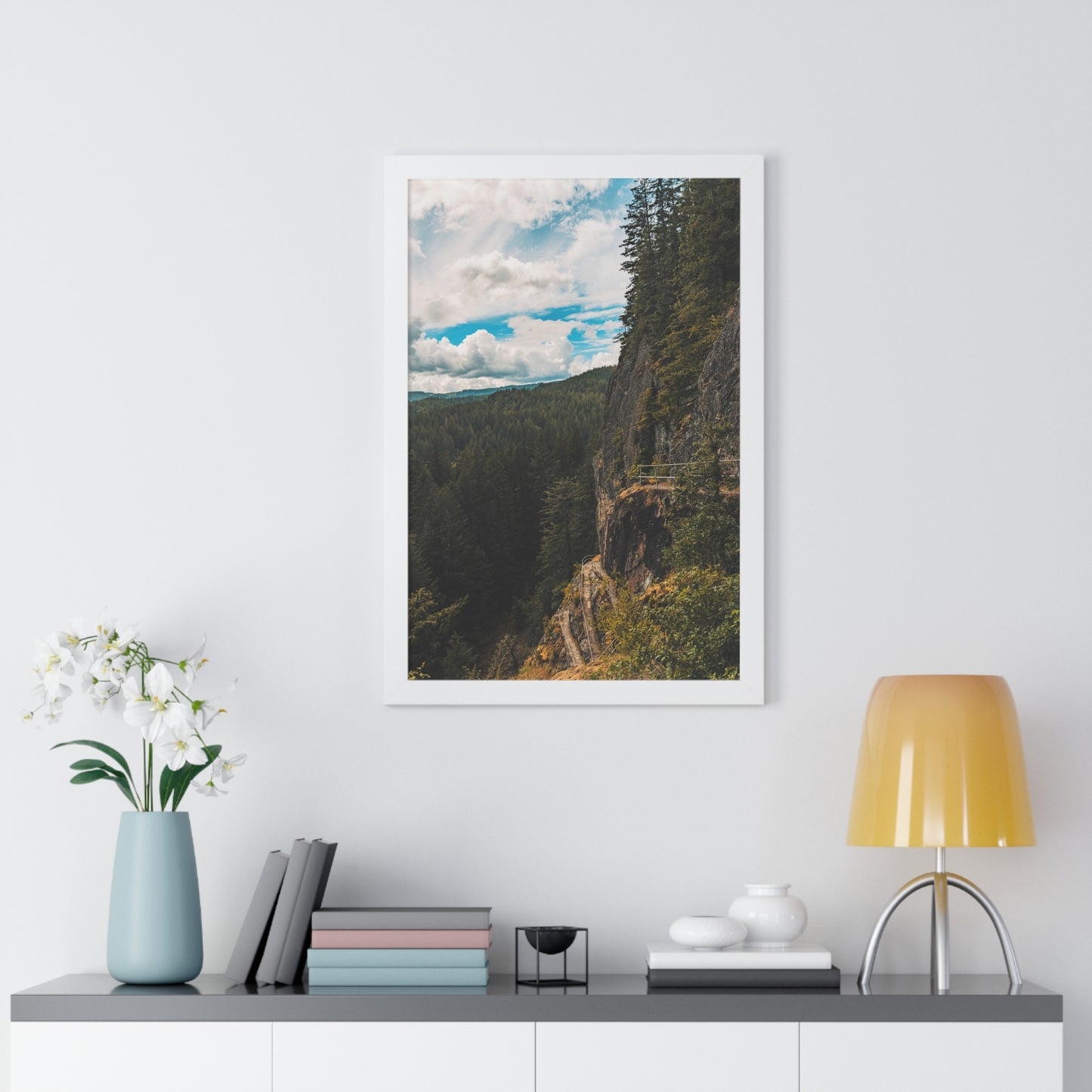 Washington - Beacon Rock View Point - Framed Vertical Poster