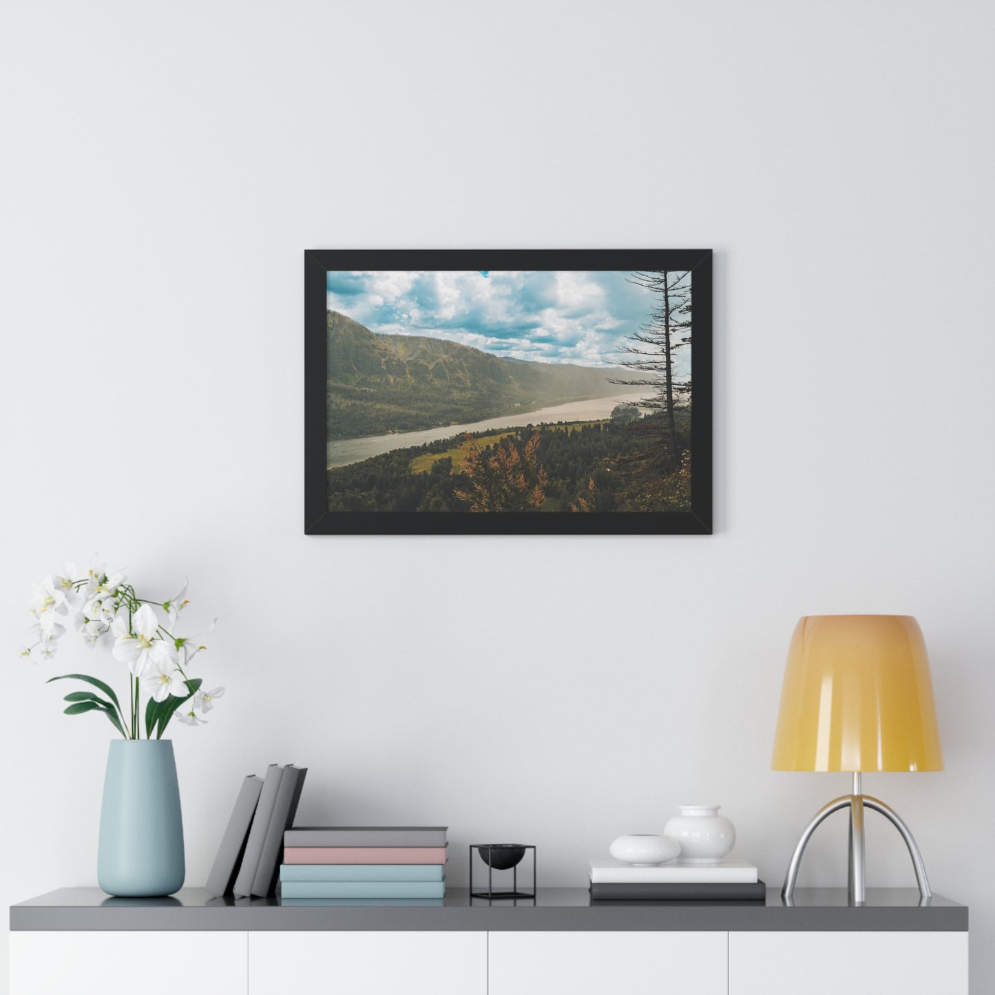 Washington - Beacon Rock Overlook - Framed Horizontal Poster
