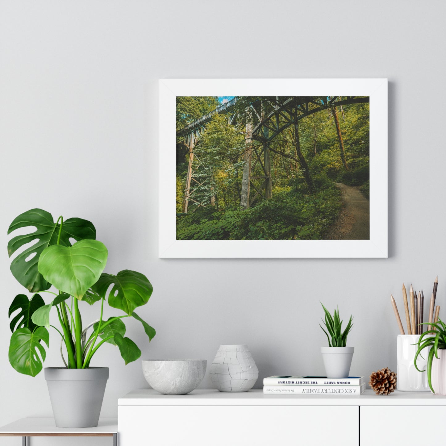 Oregon - Latourell Falls Bridge Trail - Framed Horizontal Poster