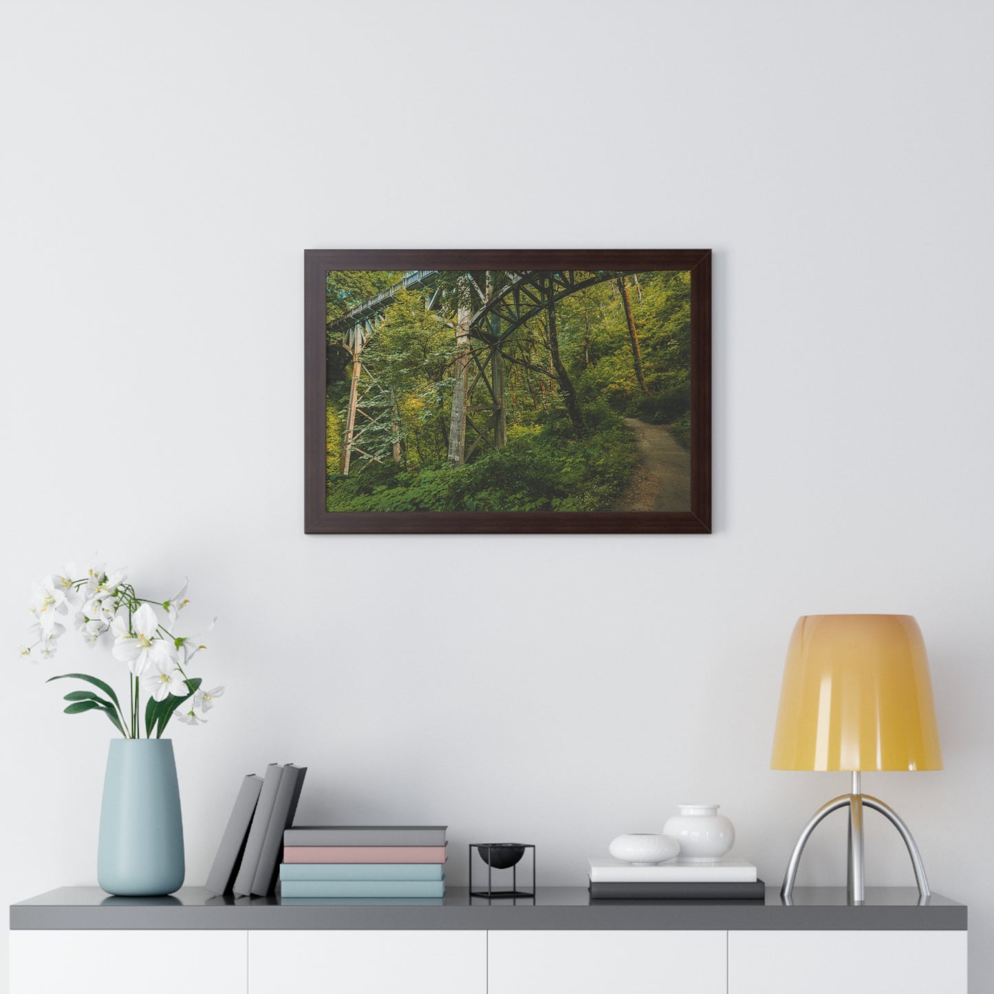 Oregon - Latourell Falls Bridge Trail - Framed Horizontal Poster