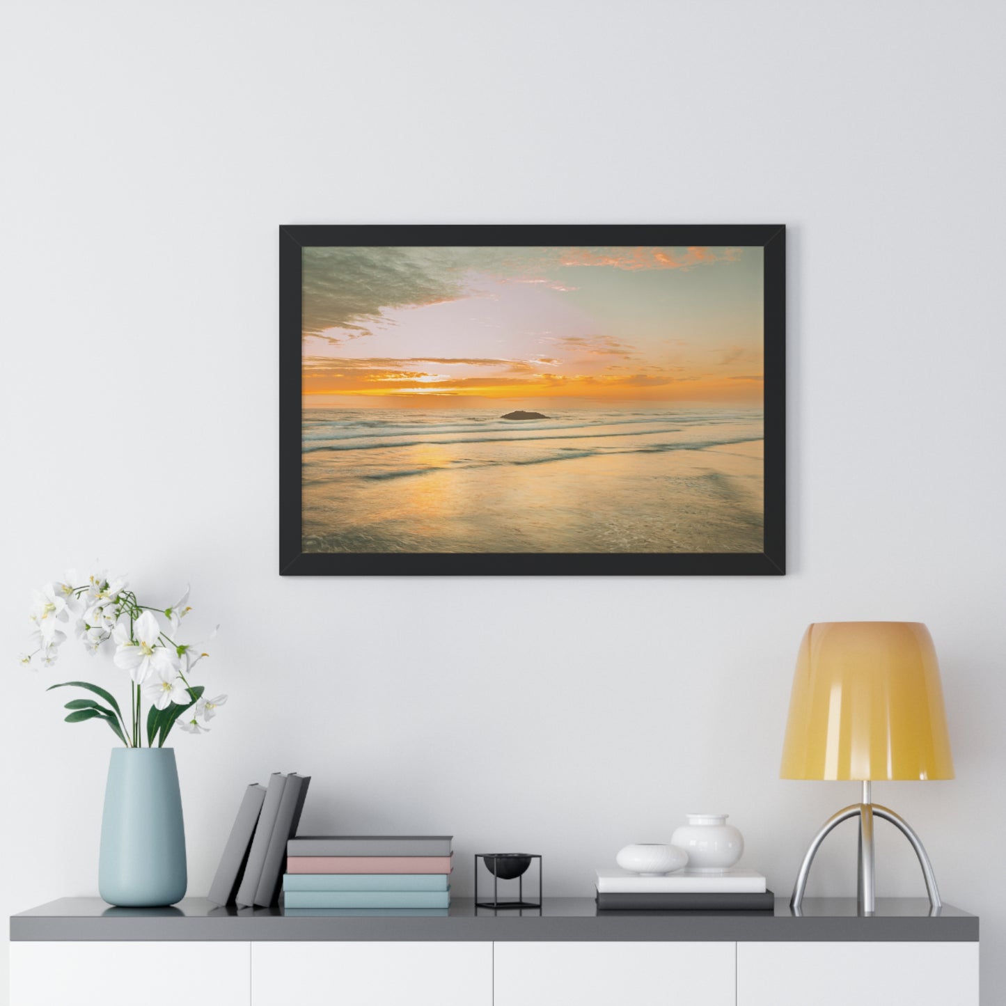 Oregon - Hug Point Sunset - Framed Horizontal Poster