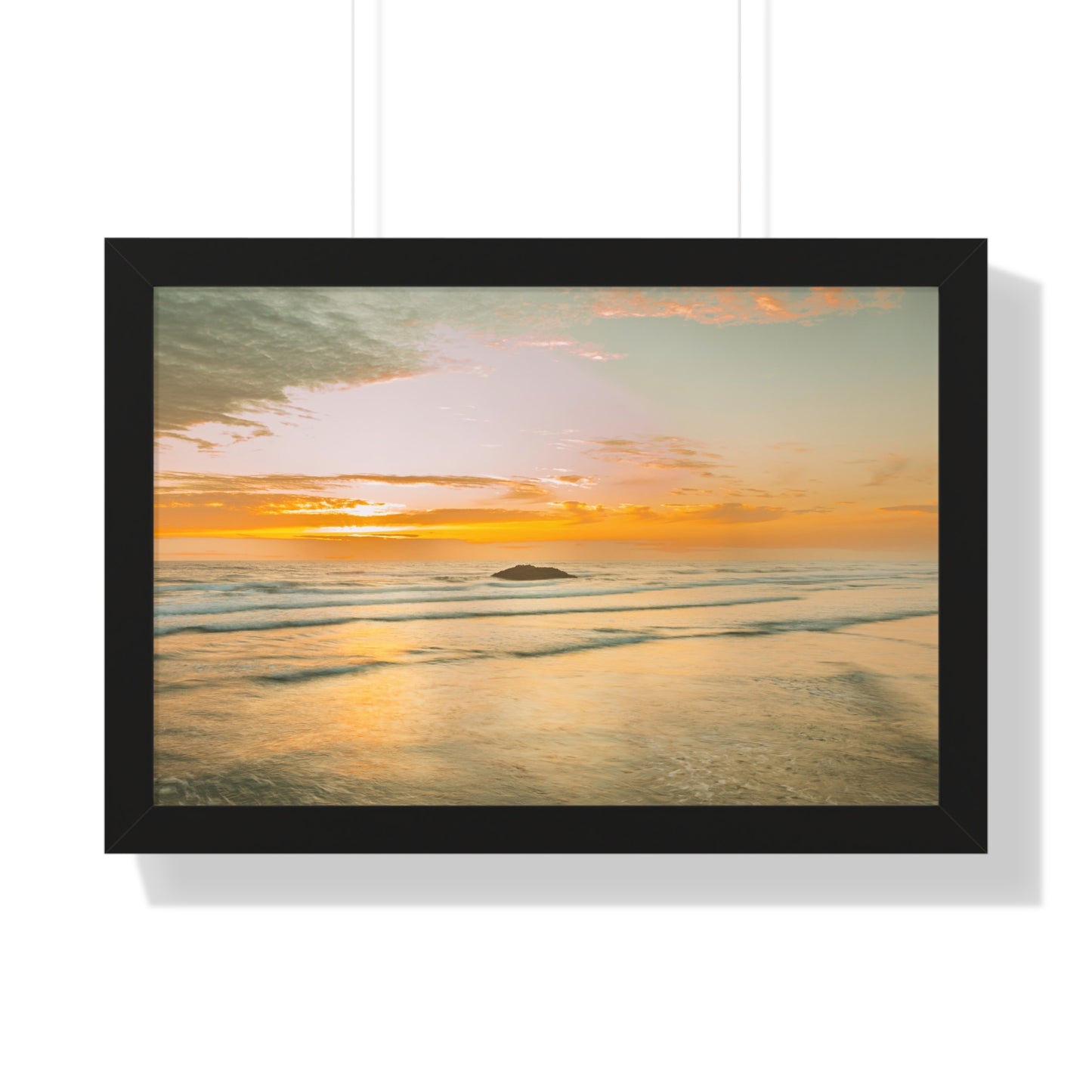 Oregon - Hug Point Sunset - Framed Horizontal Poster