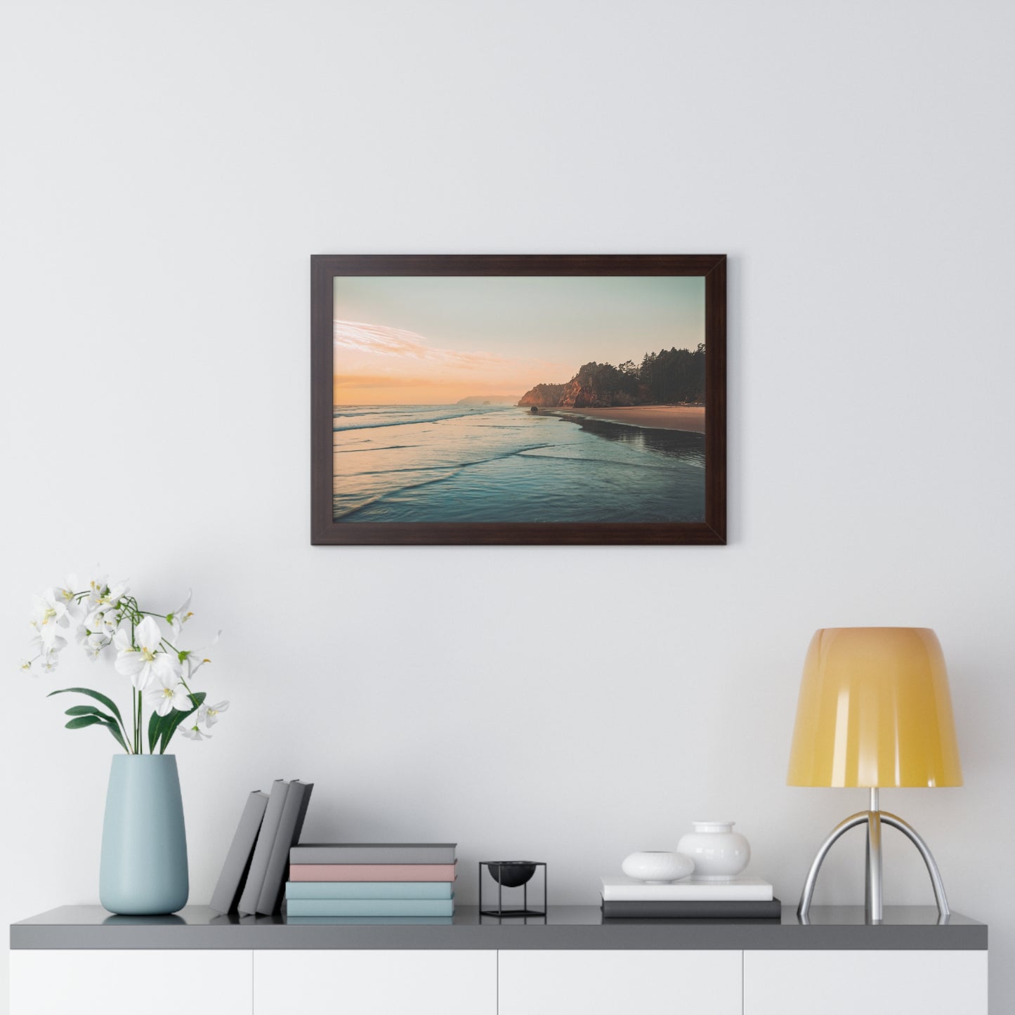Oregon - Hug Point Sunset - Framed Horizontal Poster
