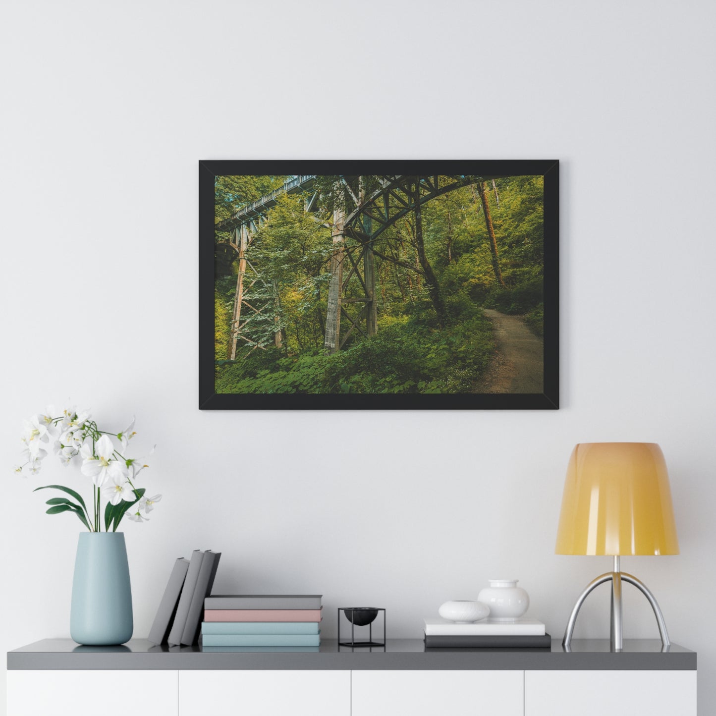 Oregon - Latourell Falls Bridge Trail - Framed Horizontal Poster