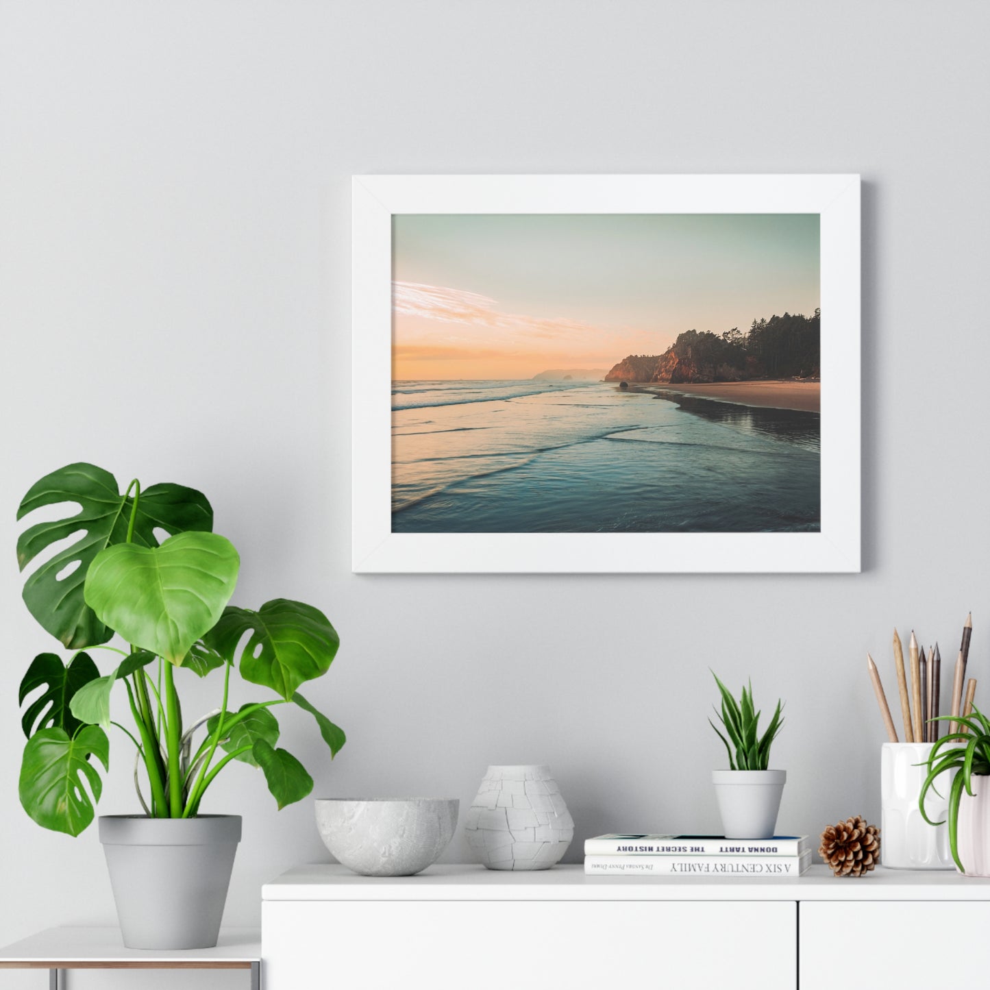 Oregon - Hug Point Sunset - Framed Horizontal Poster