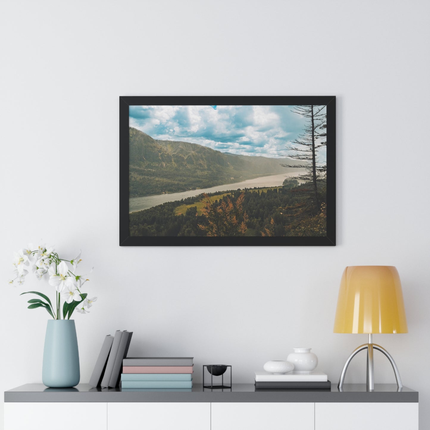 Washington - Beacon Rock Overlook - Framed Horizontal Poster