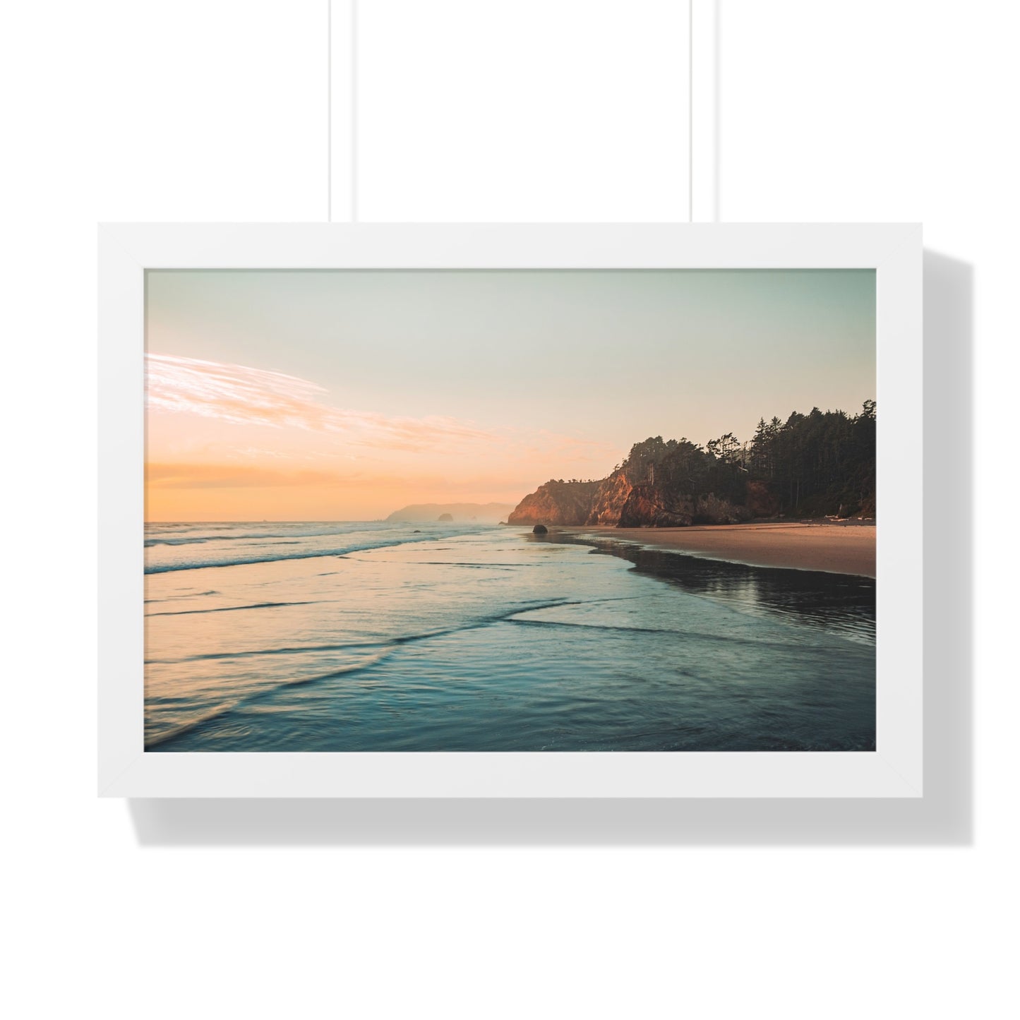 Oregon - Hug Point Sunset - Framed Horizontal Poster
