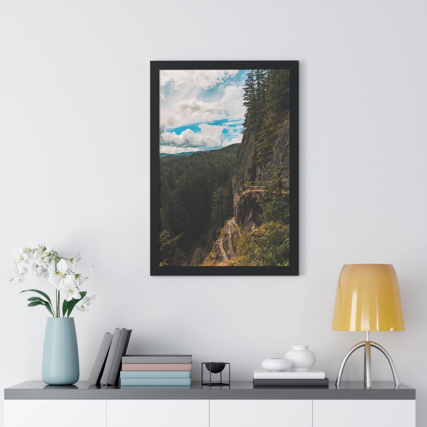 Washington - Beacon Rock View Point - Framed Vertical Poster