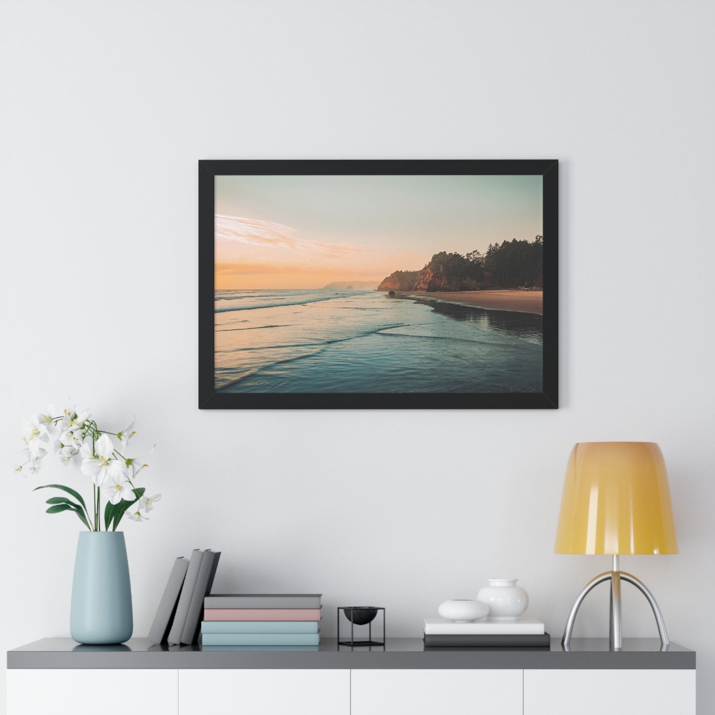 Oregon - Hug Point Sunset - Framed Horizontal Poster