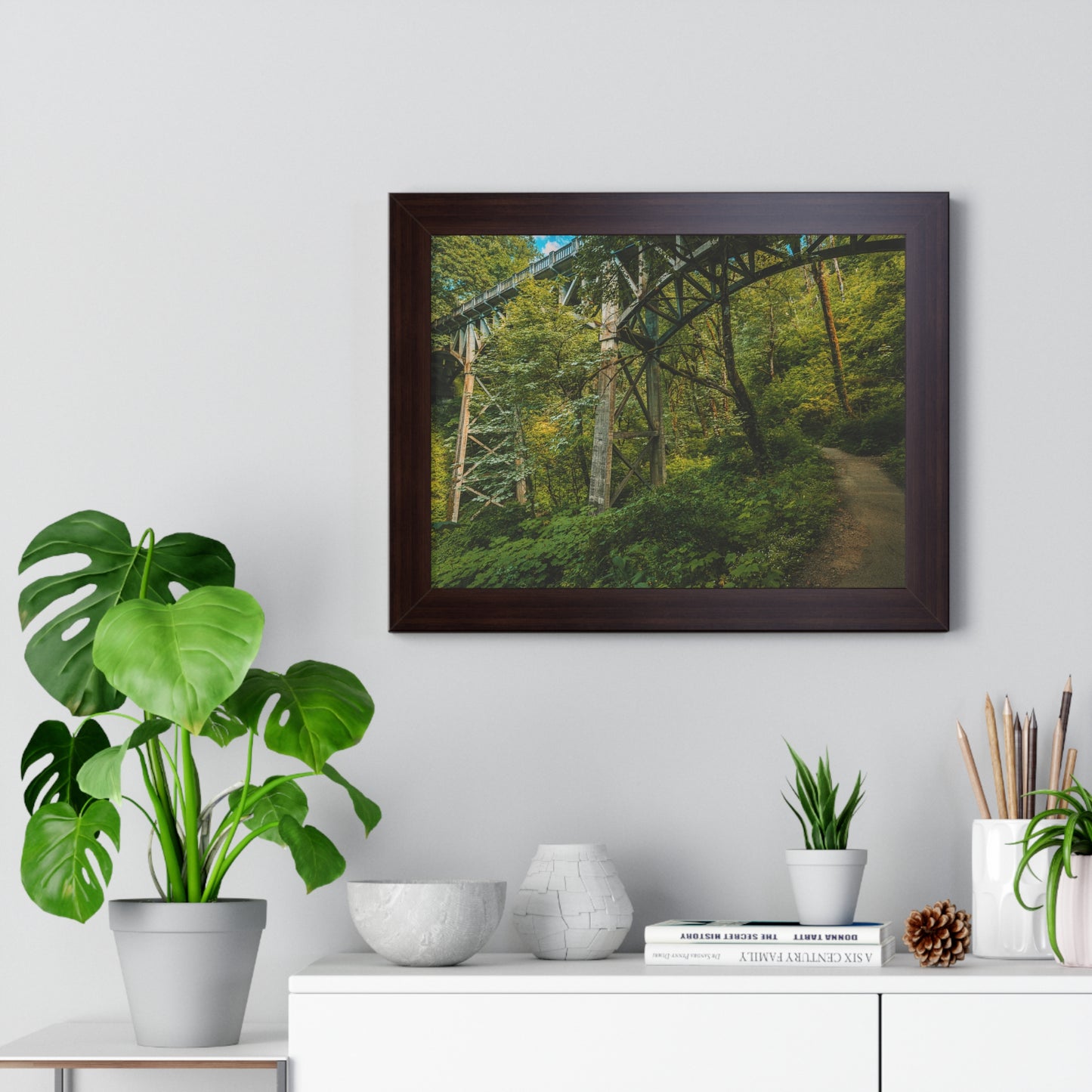 Oregon - Latourell Falls Bridge Trail - Framed Horizontal Poster
