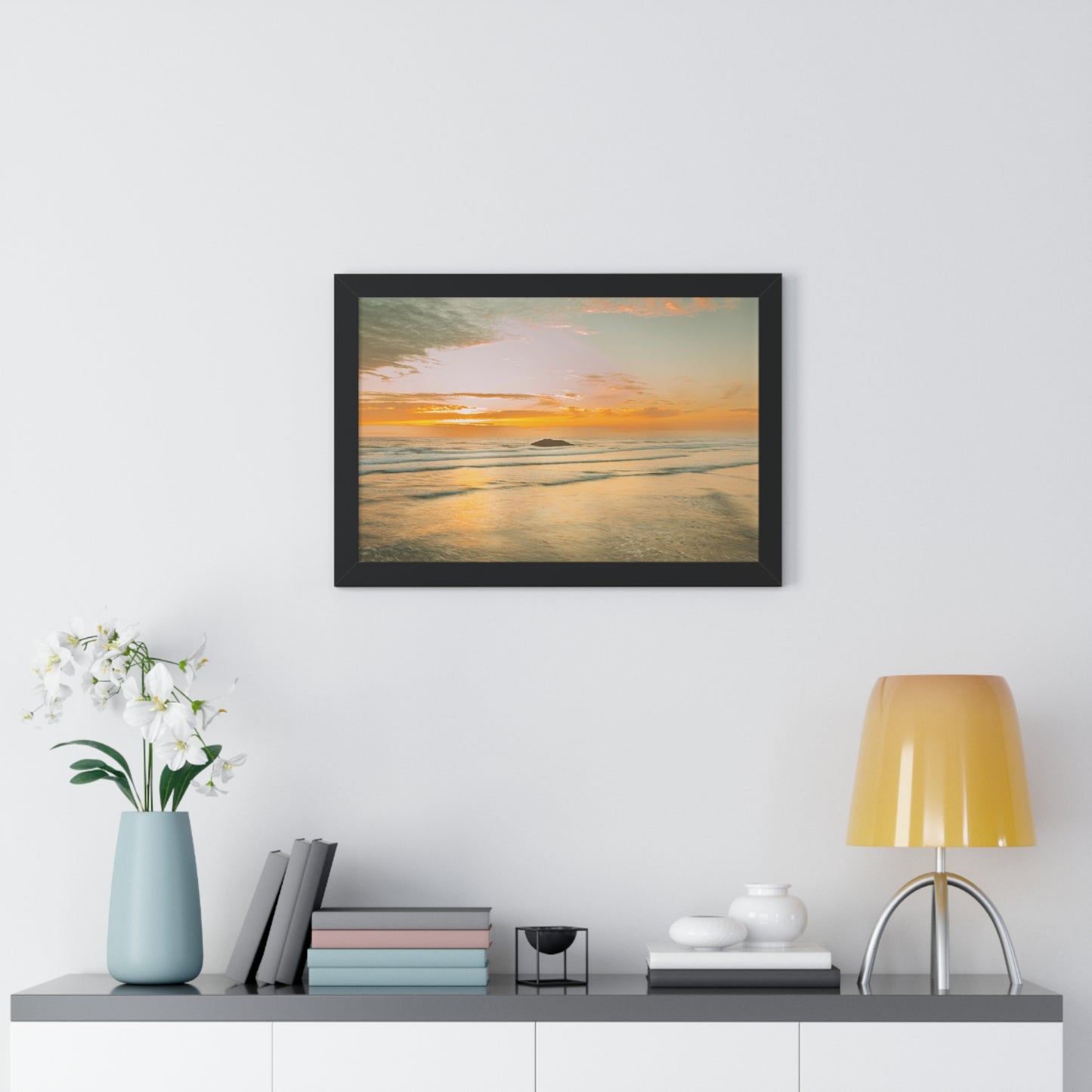 Oregon - Hug Point Sunset - Framed Horizontal Poster