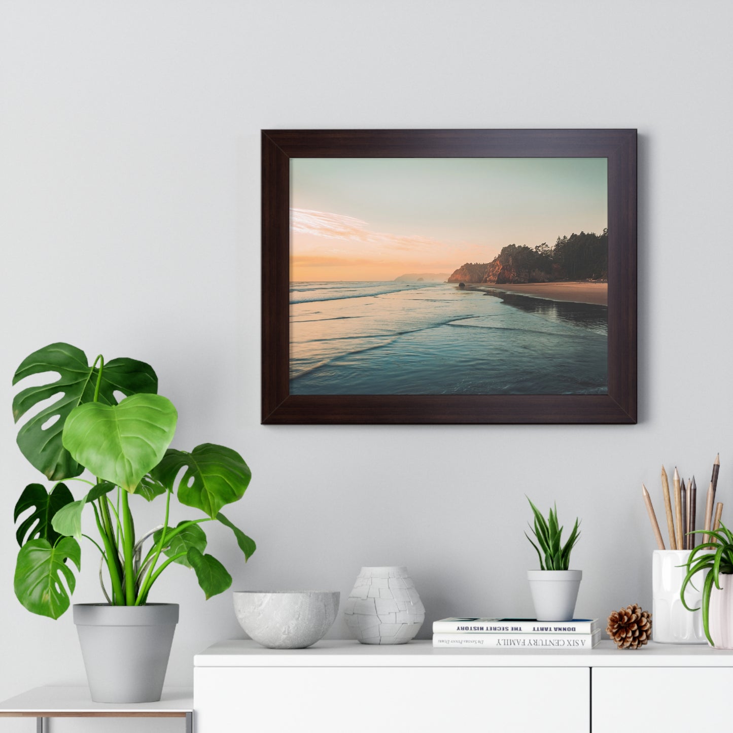 Oregon - Hug Point Sunset - Framed Horizontal Poster