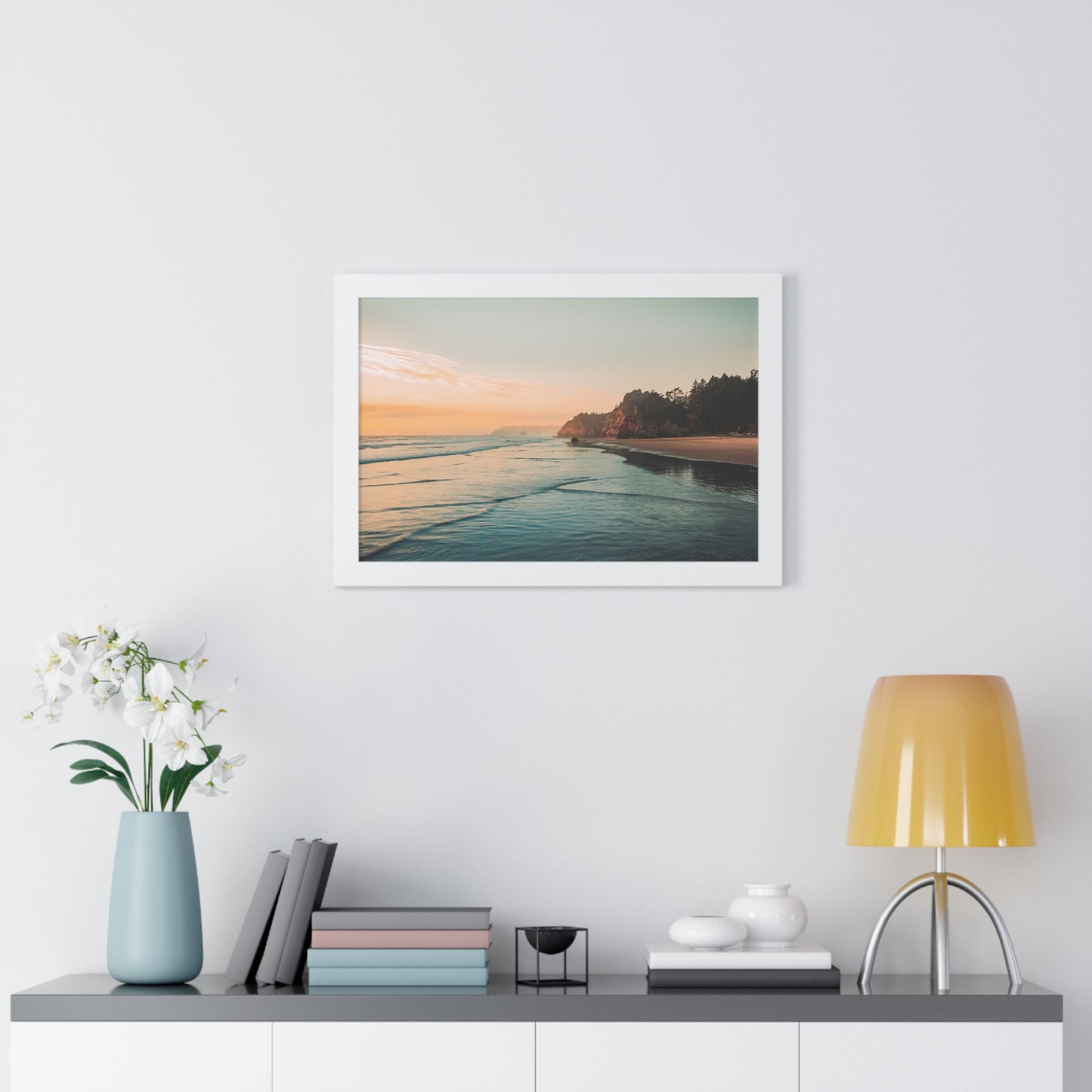 Oregon - Hug Point Sunset - Framed Horizontal Poster