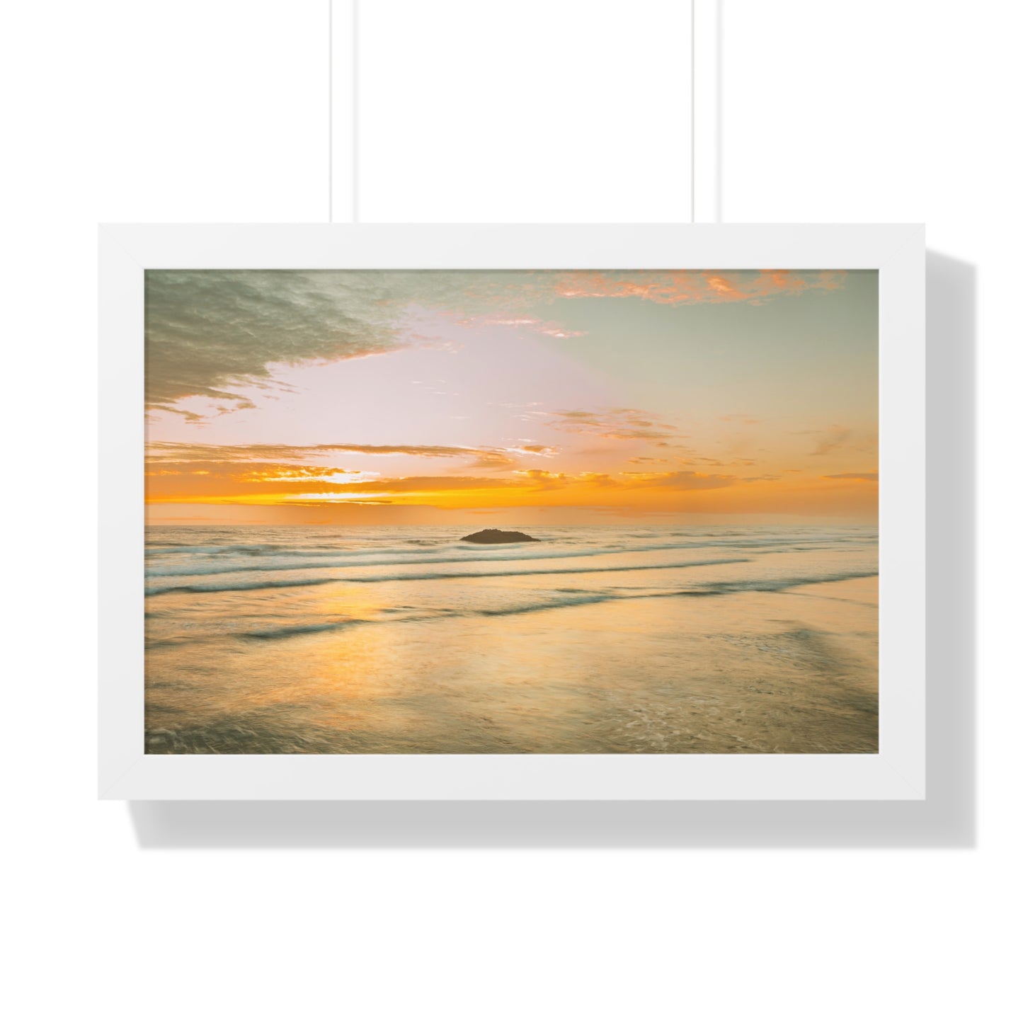 Oregon - Hug Point Sunset - Framed Horizontal Poster