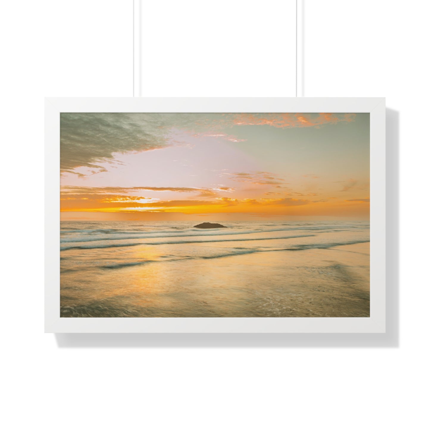Oregon - Hug Point Sunset - Framed Horizontal Poster
