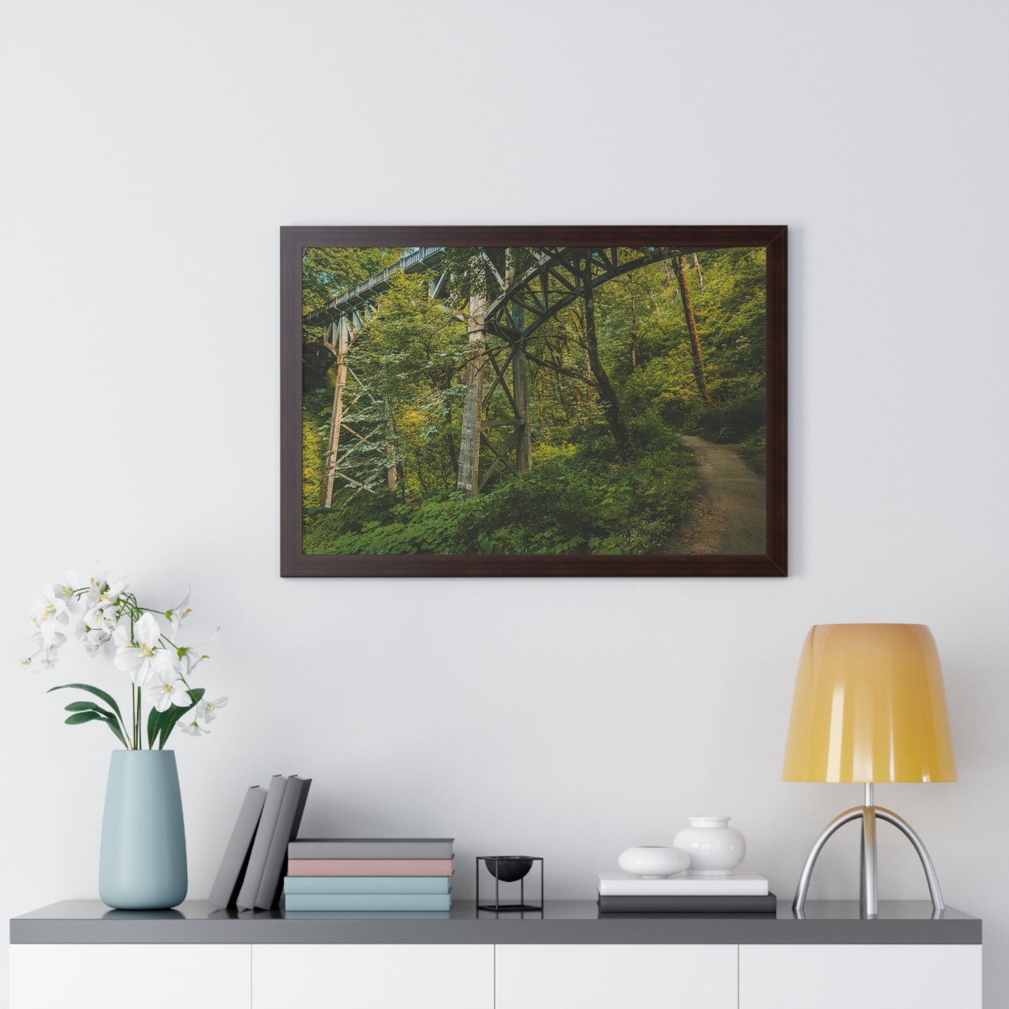 Oregon - Latourell Falls Bridge Trail - Framed Horizontal Poster