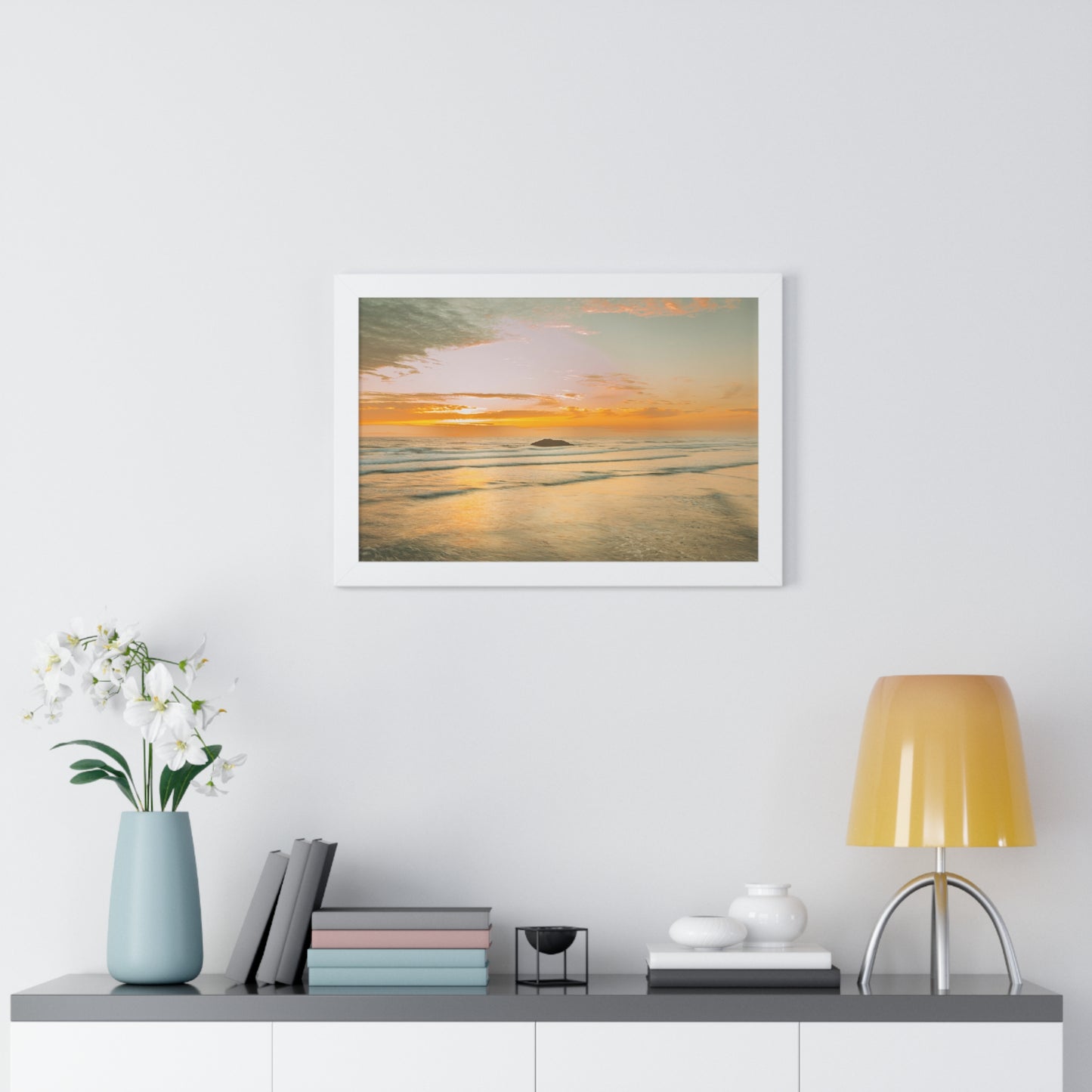 Oregon - Hug Point Sunset - Framed Horizontal Poster