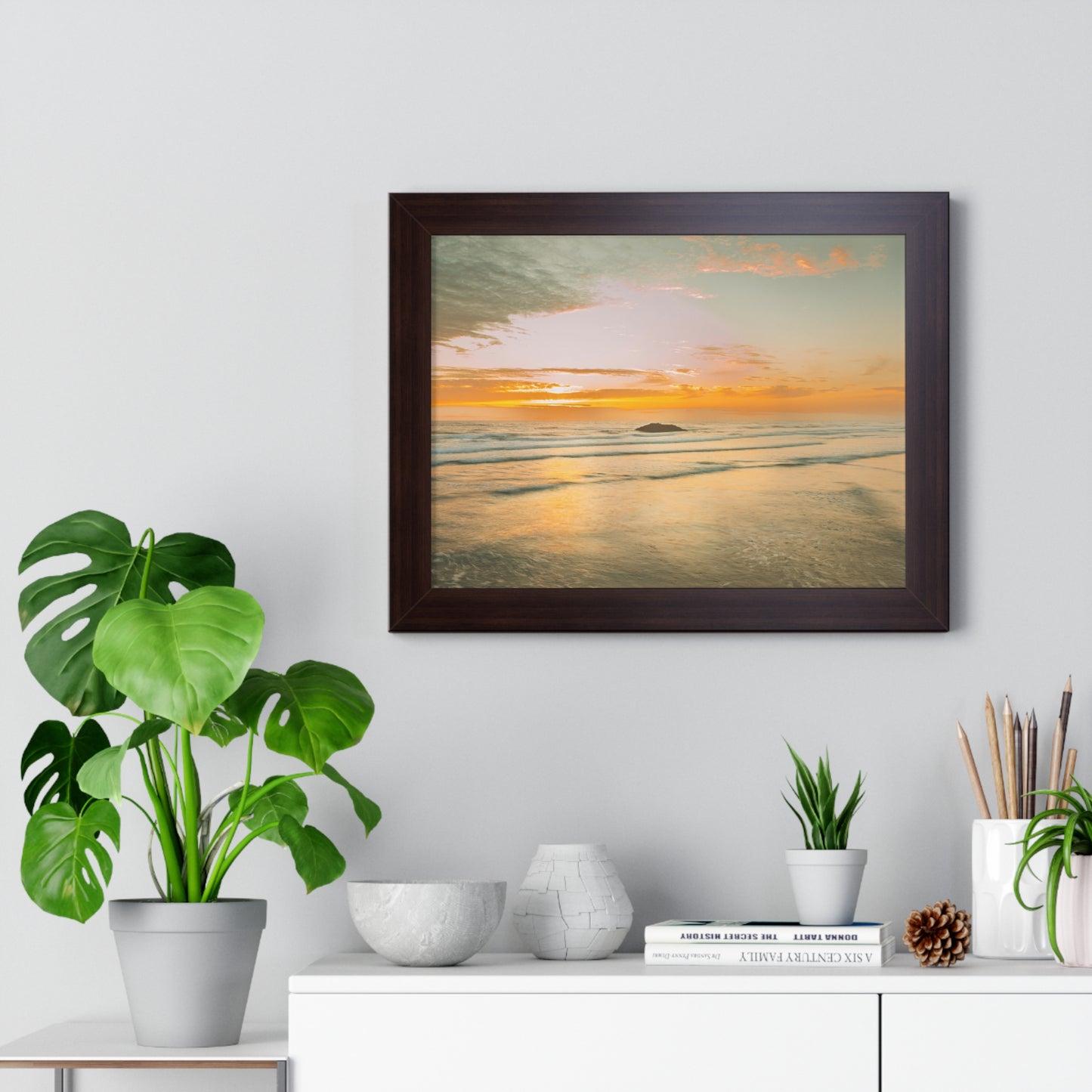 Oregon - Hug Point Sunset - Framed Horizontal Poster