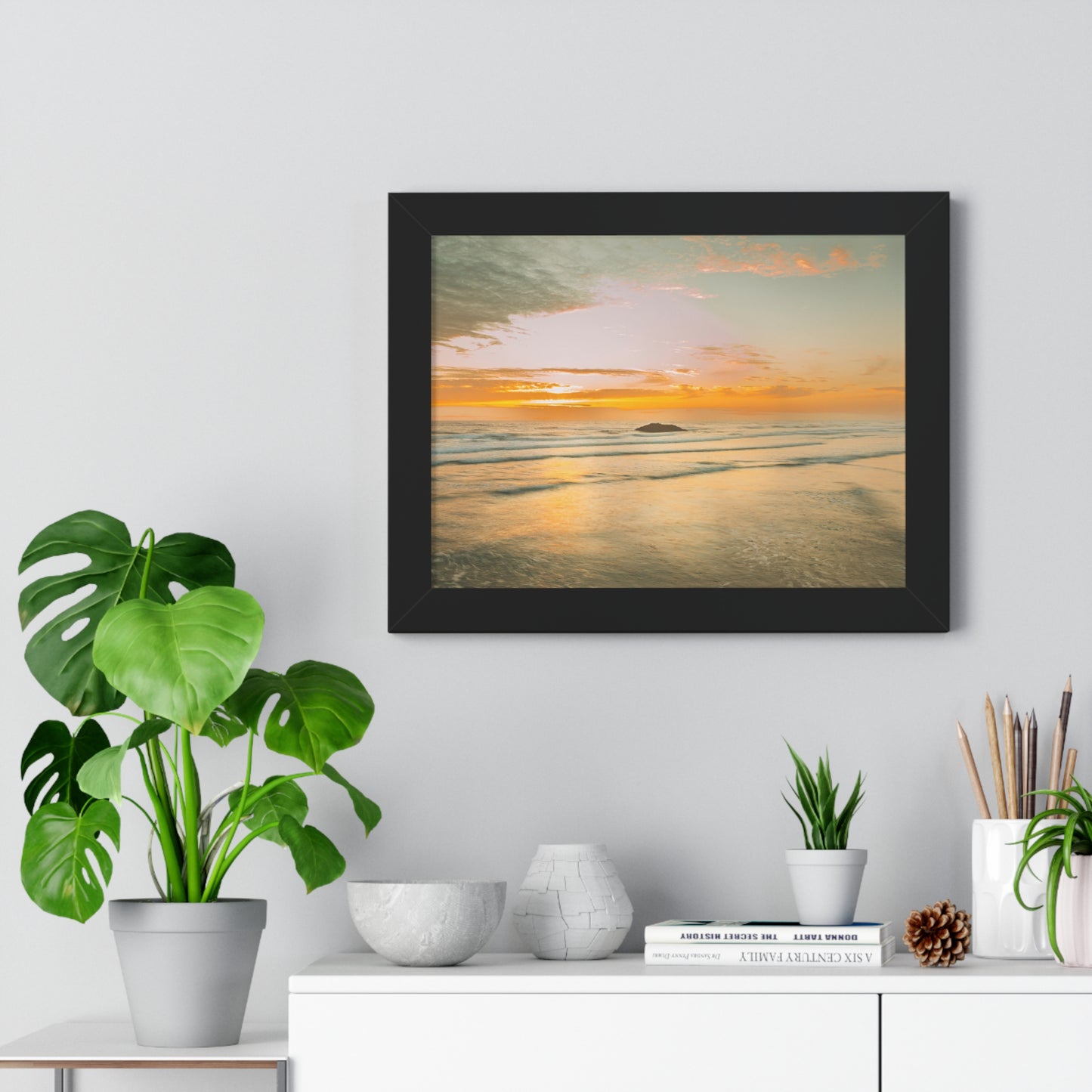 Oregon - Hug Point Sunset - Framed Horizontal Poster