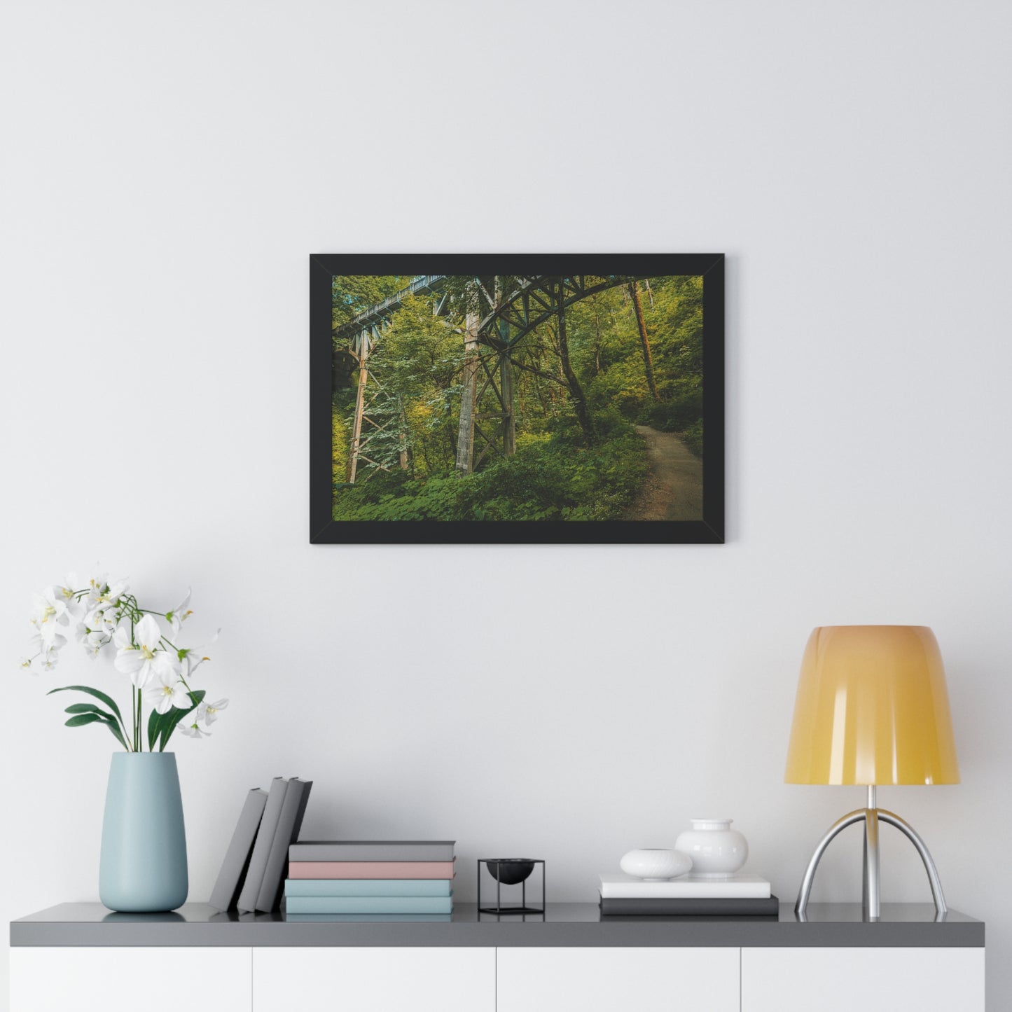Oregon - Latourell Falls Bridge Trail - Framed Horizontal Poster