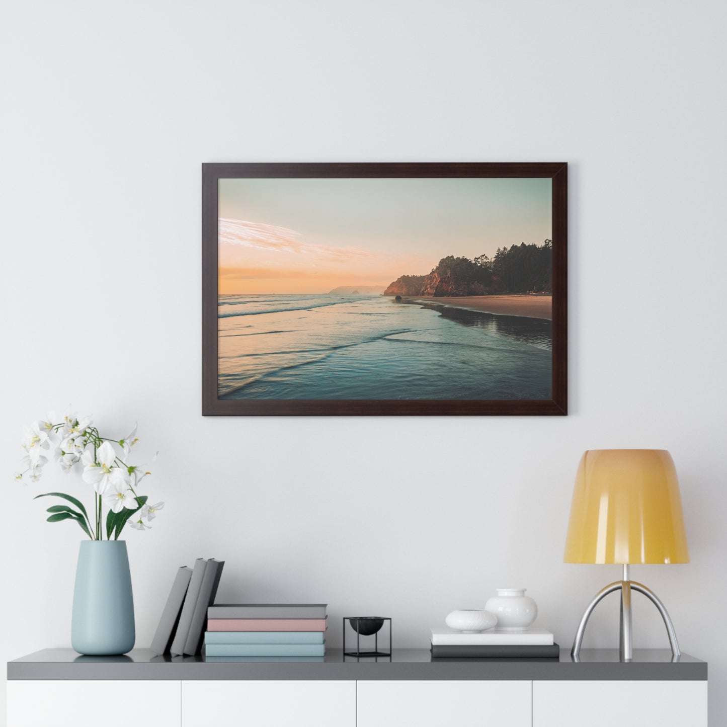 Oregon - Hug Point Sunset - Framed Horizontal Poster