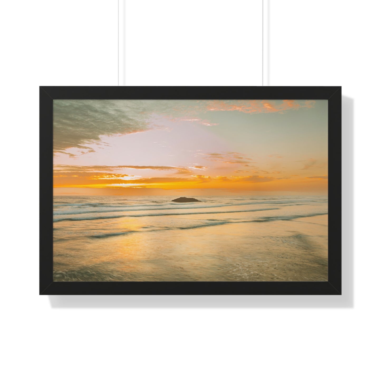 Oregon - Hug Point Sunset - Framed Horizontal Poster