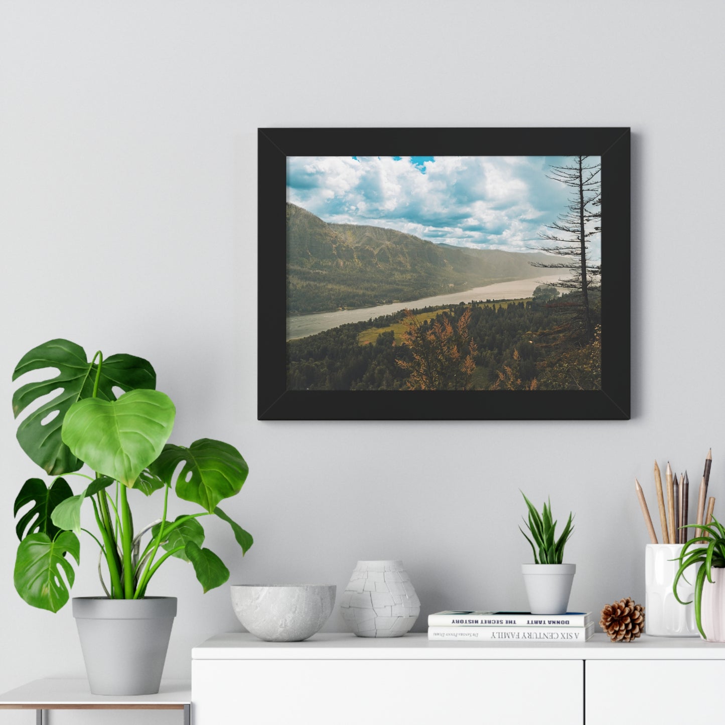 Washington - Beacon Rock Overlook - Framed Horizontal Poster