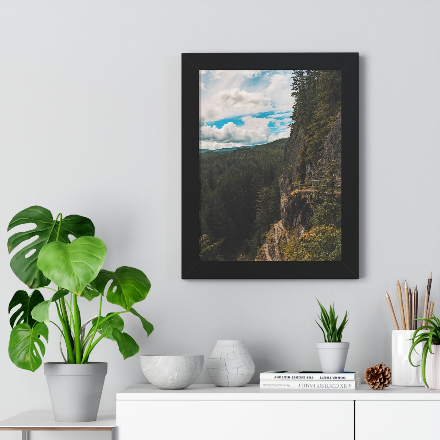 Washington - Beacon Rock View Point - Framed Vertical Poster