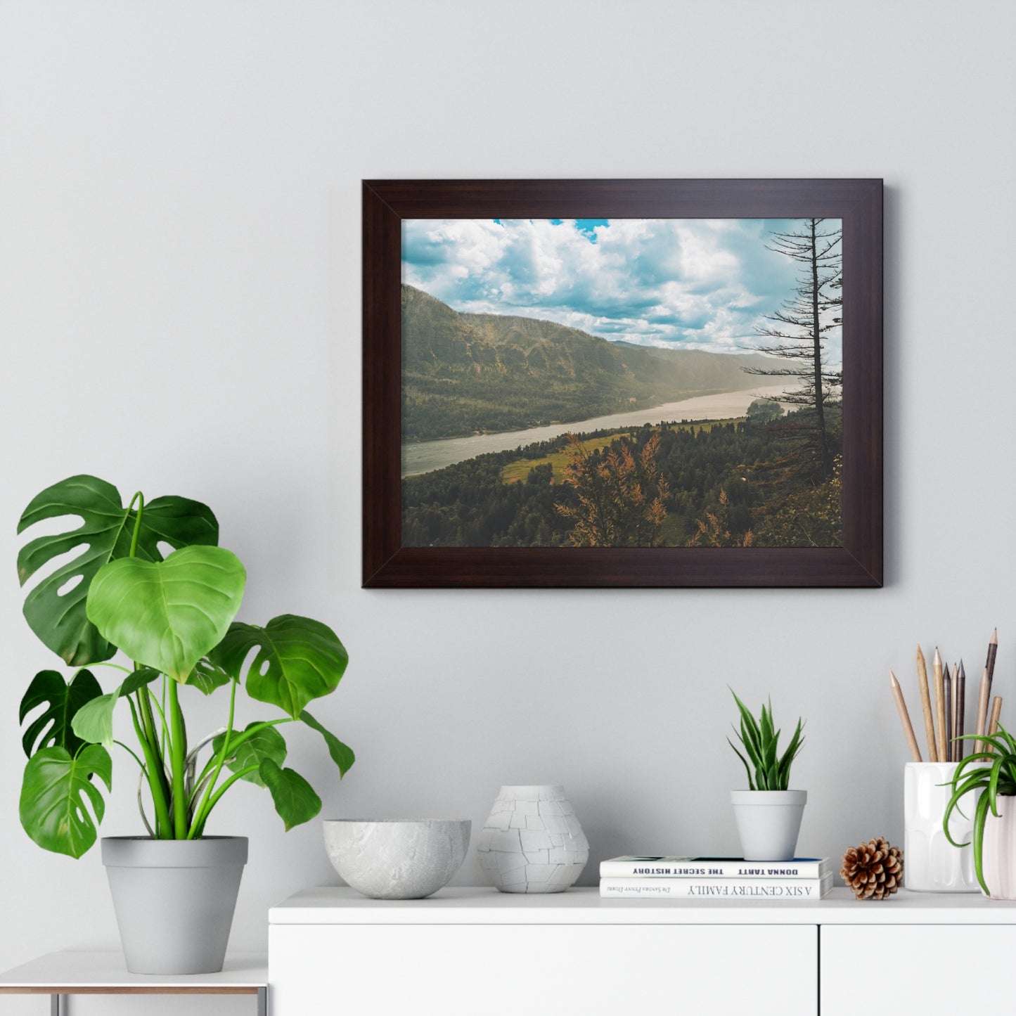 Washington - Beacon Rock Overlook - Framed Horizontal Poster