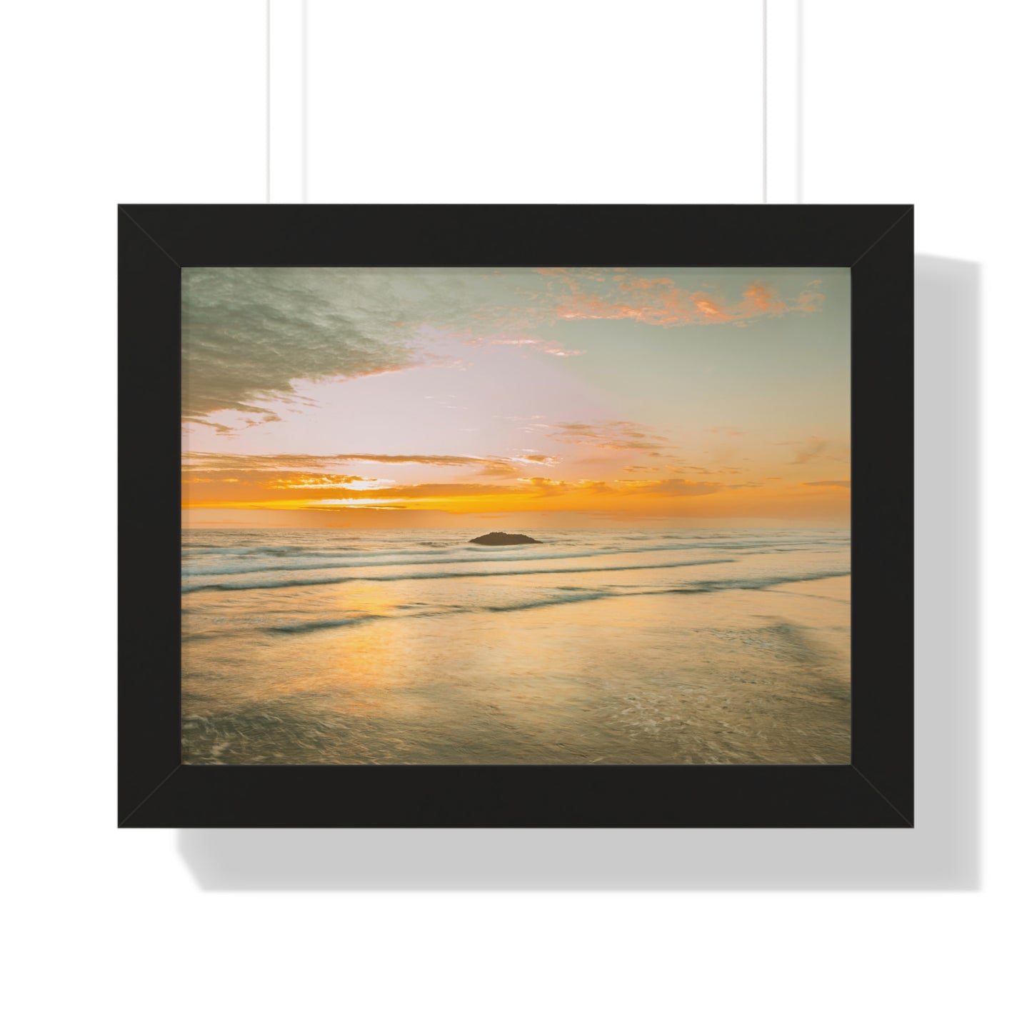 Oregon - Hug Point Sunset - Framed Horizontal Poster