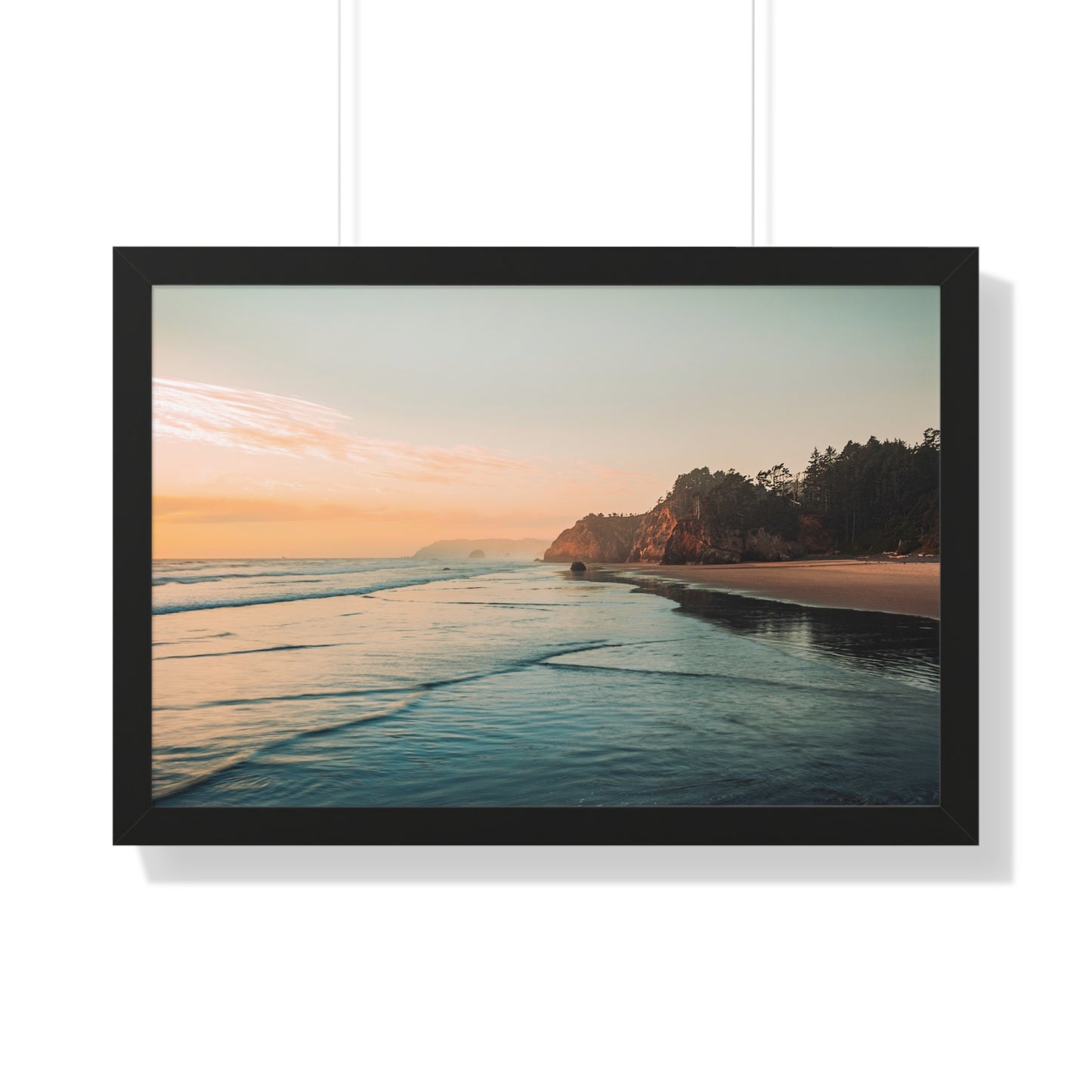 Oregon - Hug Point Sunset - Framed Horizontal Poster