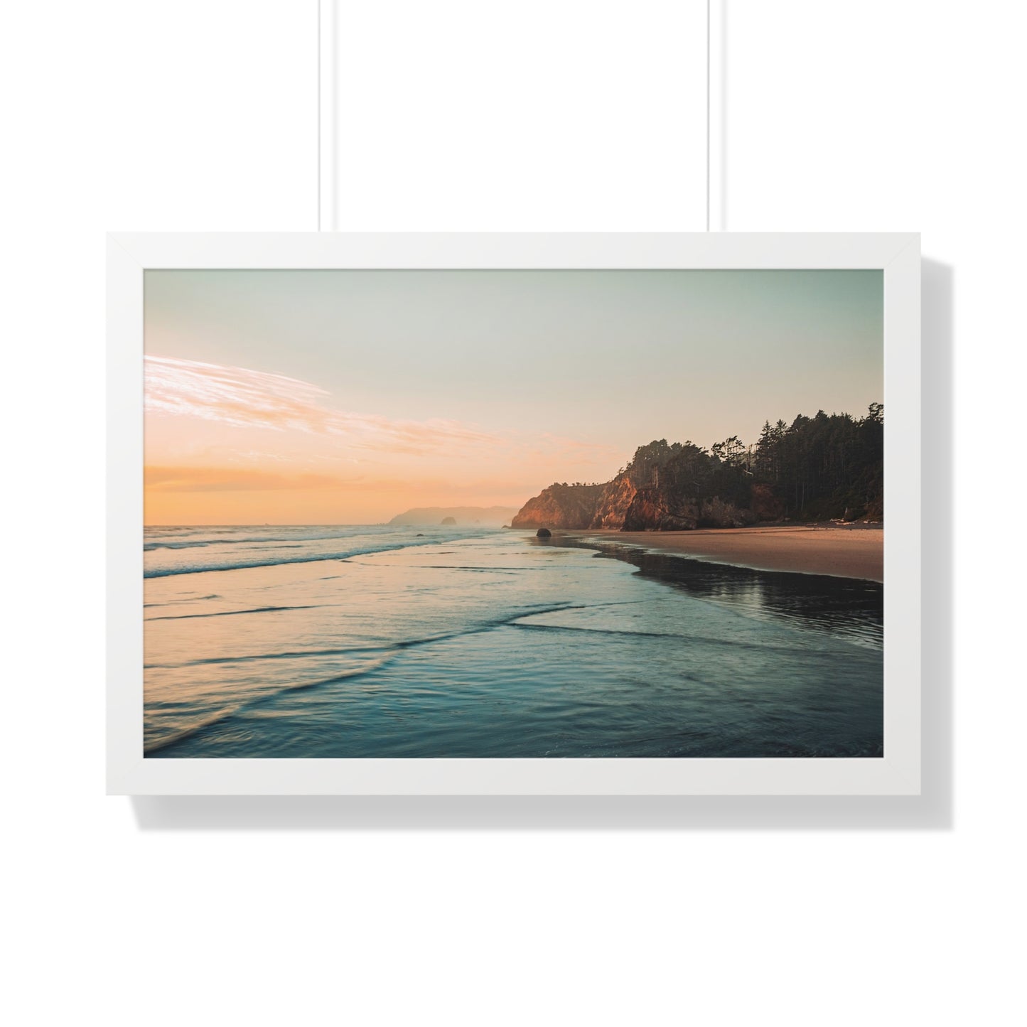 Oregon - Hug Point Sunset - Framed Horizontal Poster