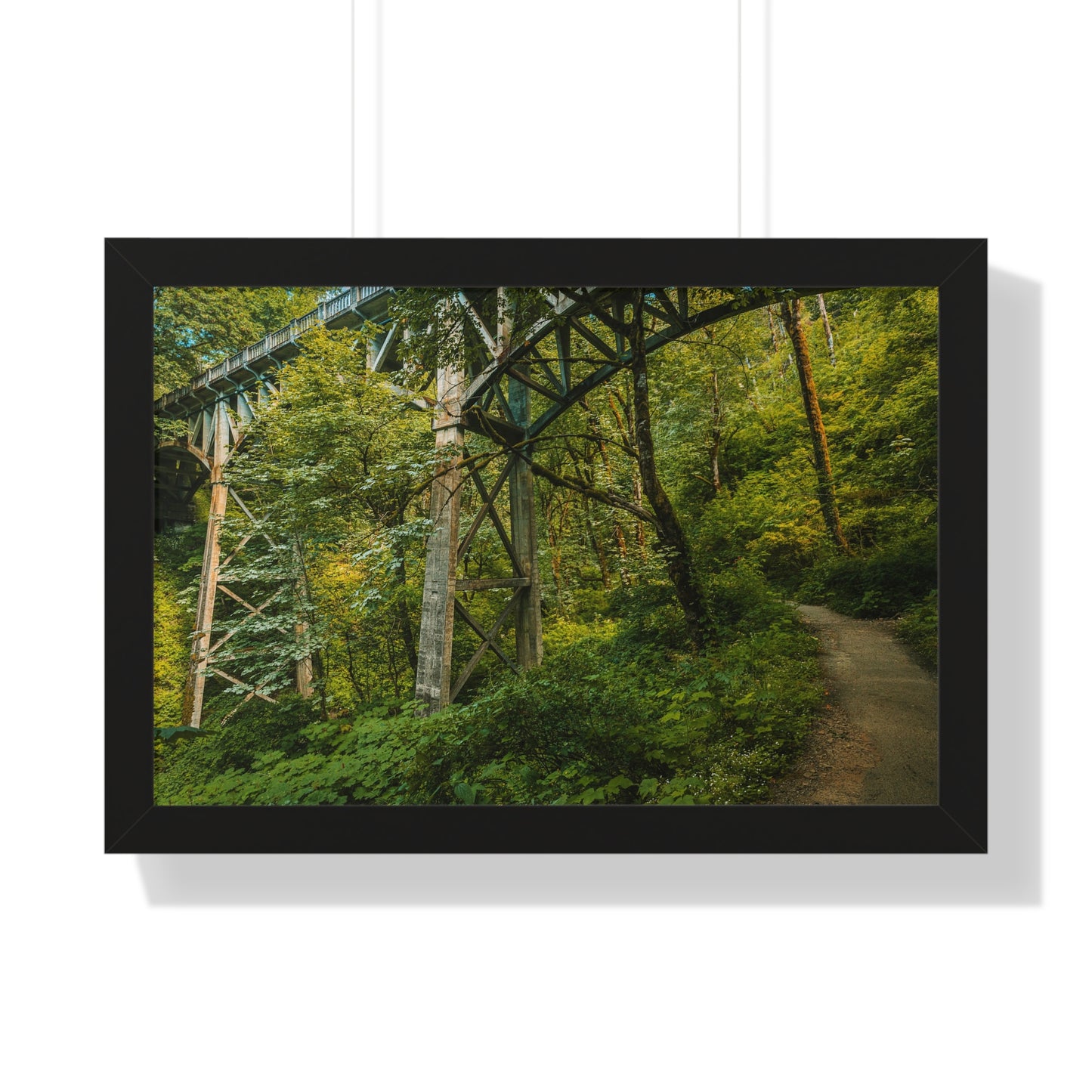 Oregon - Latourell Falls Bridge Trail - Framed Horizontal Poster