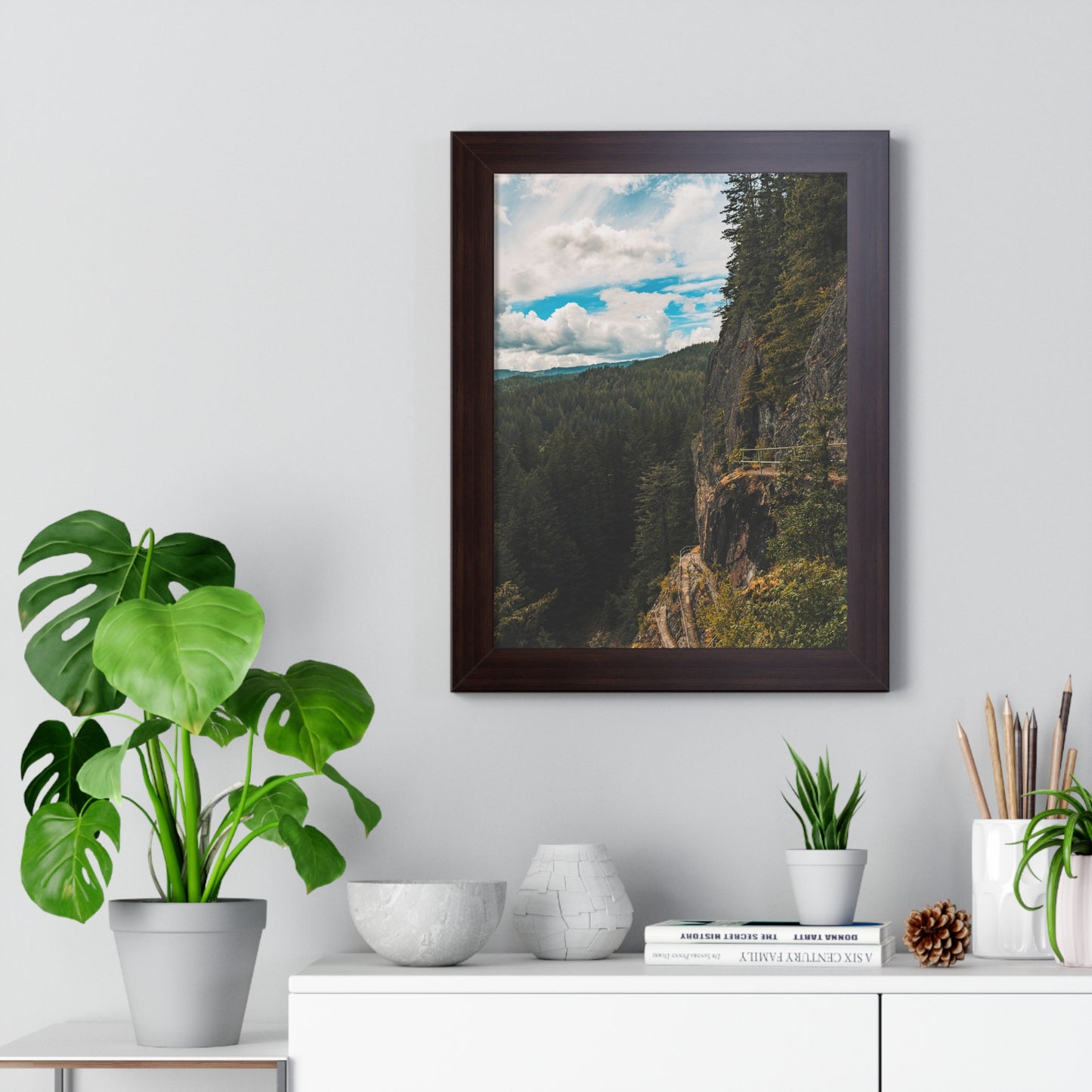 Washington - Beacon Rock View Point - Framed Vertical Poster