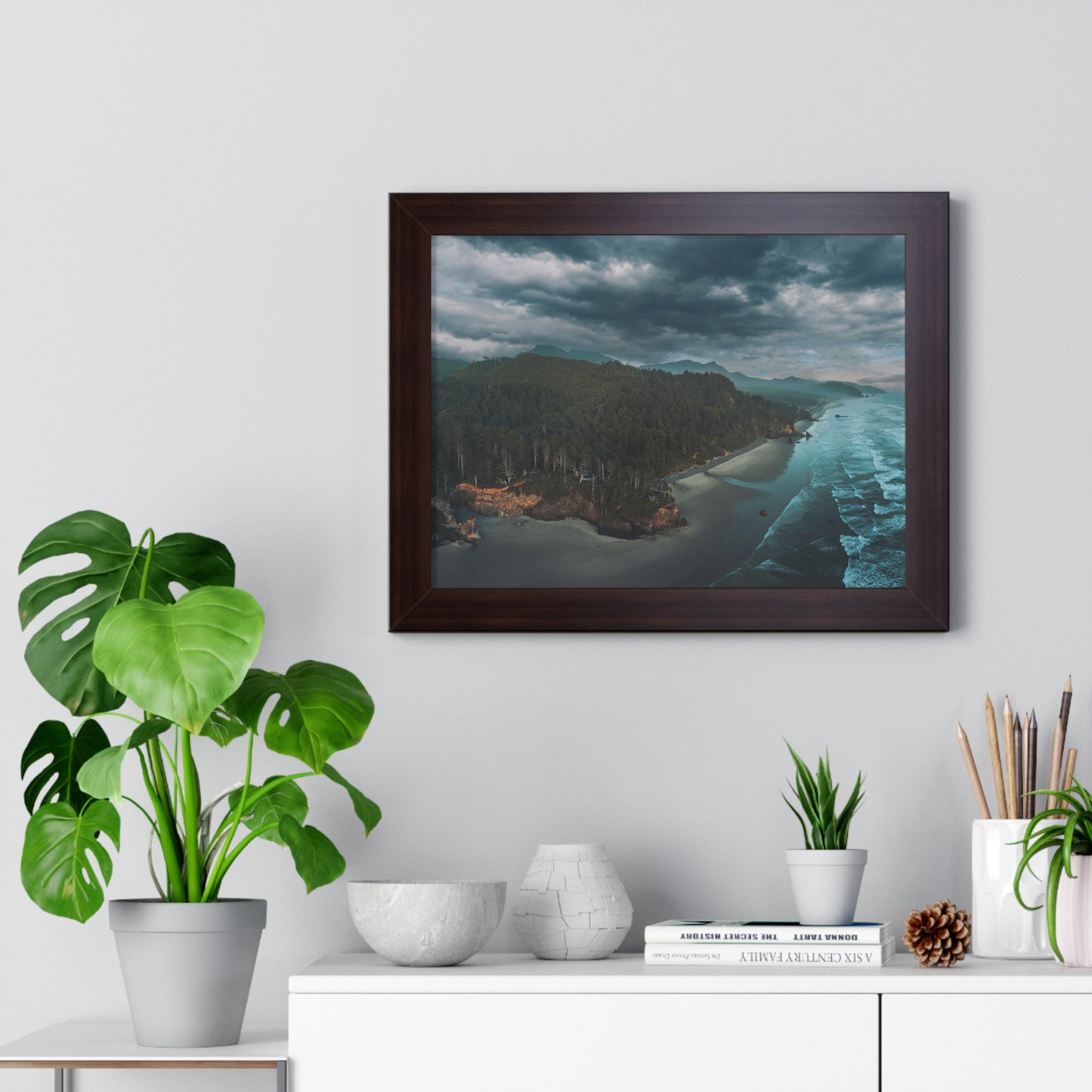 Oregon - Hug Point Sky View - Framed Horizontal Poster