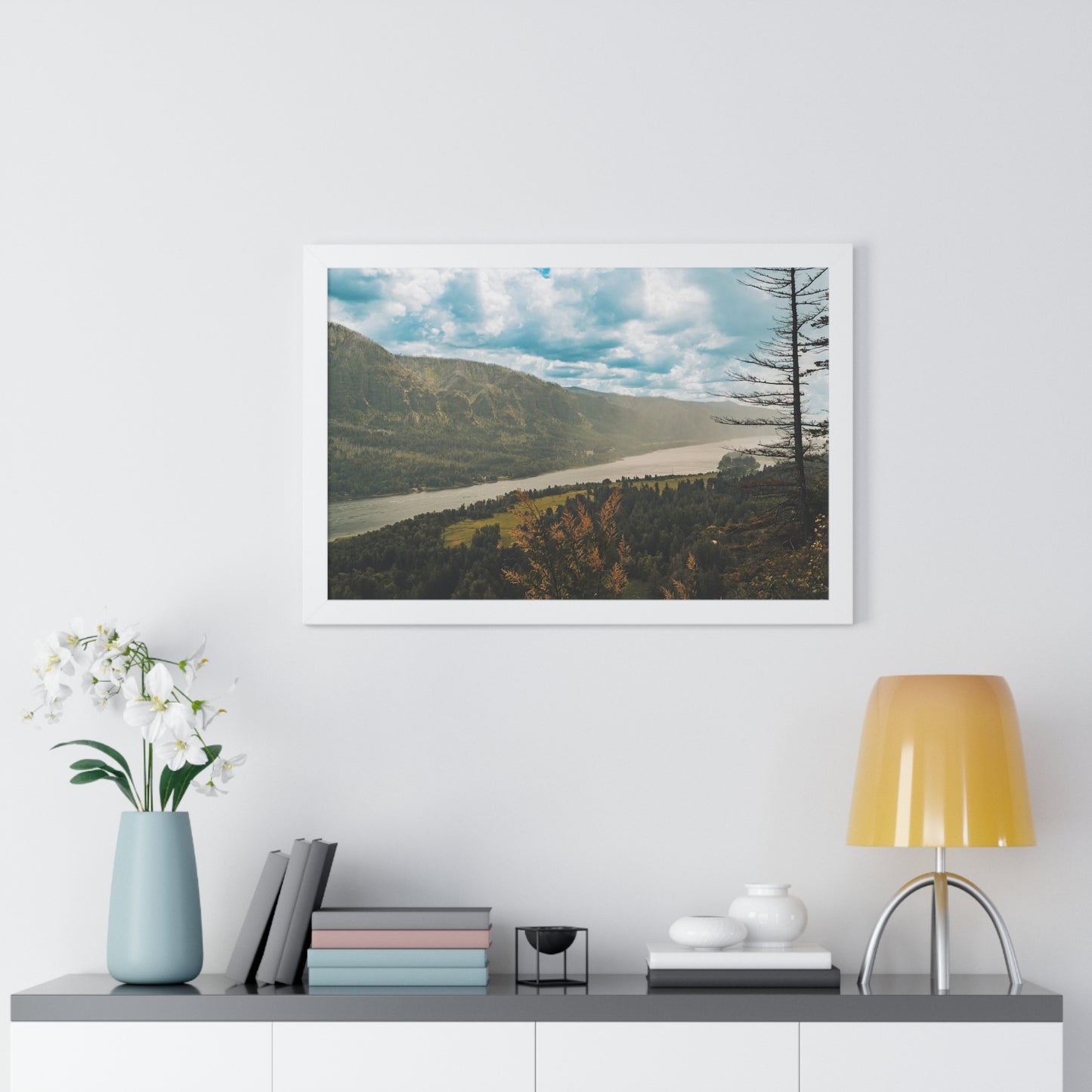 Washington - Beacon Rock Overlook - Framed Horizontal Poster