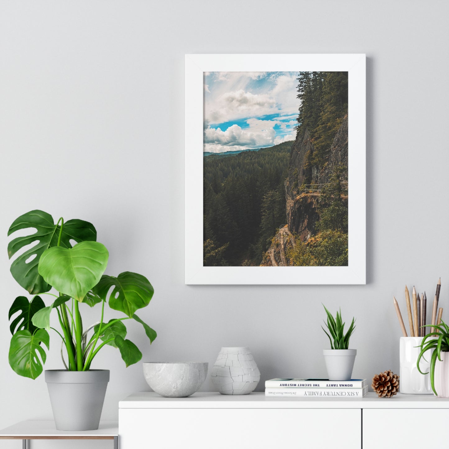 Washington - Beacon Rock View Point - Framed Vertical Poster