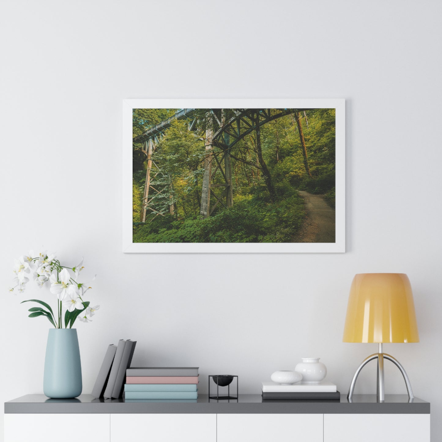 Oregon - Latourell Falls Bridge Trail - Framed Horizontal Poster