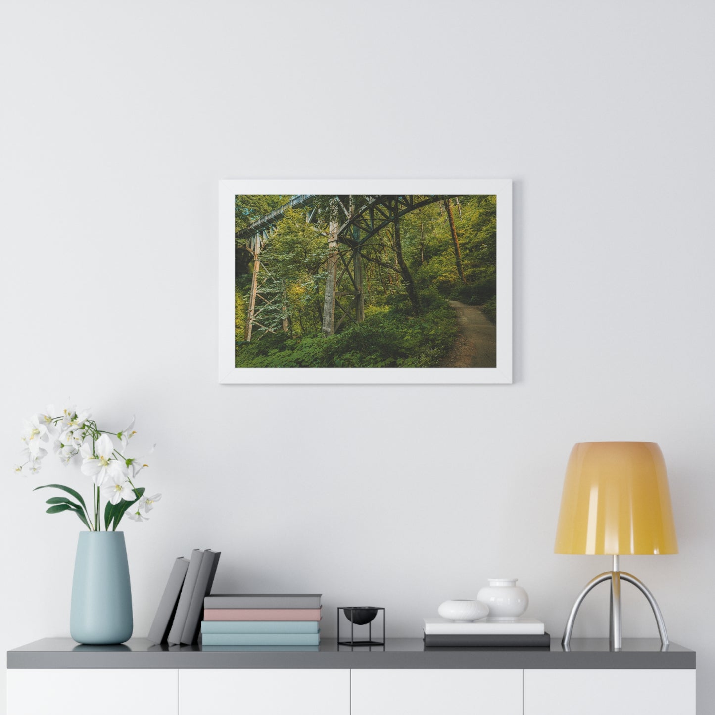 Oregon - Latourell Falls Bridge Trail - Framed Horizontal Poster