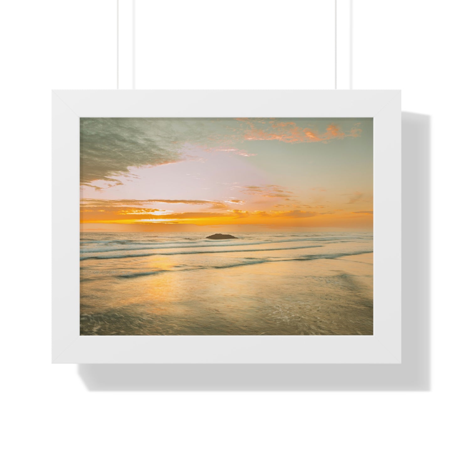 Oregon - Hug Point Sunset - Framed Horizontal Poster