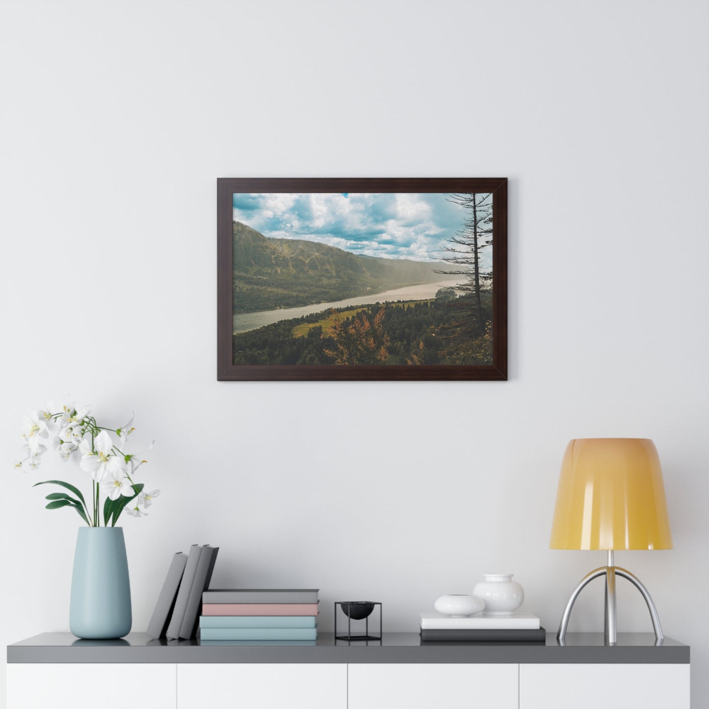 Washington - Beacon Rock Overlook - Framed Horizontal Poster