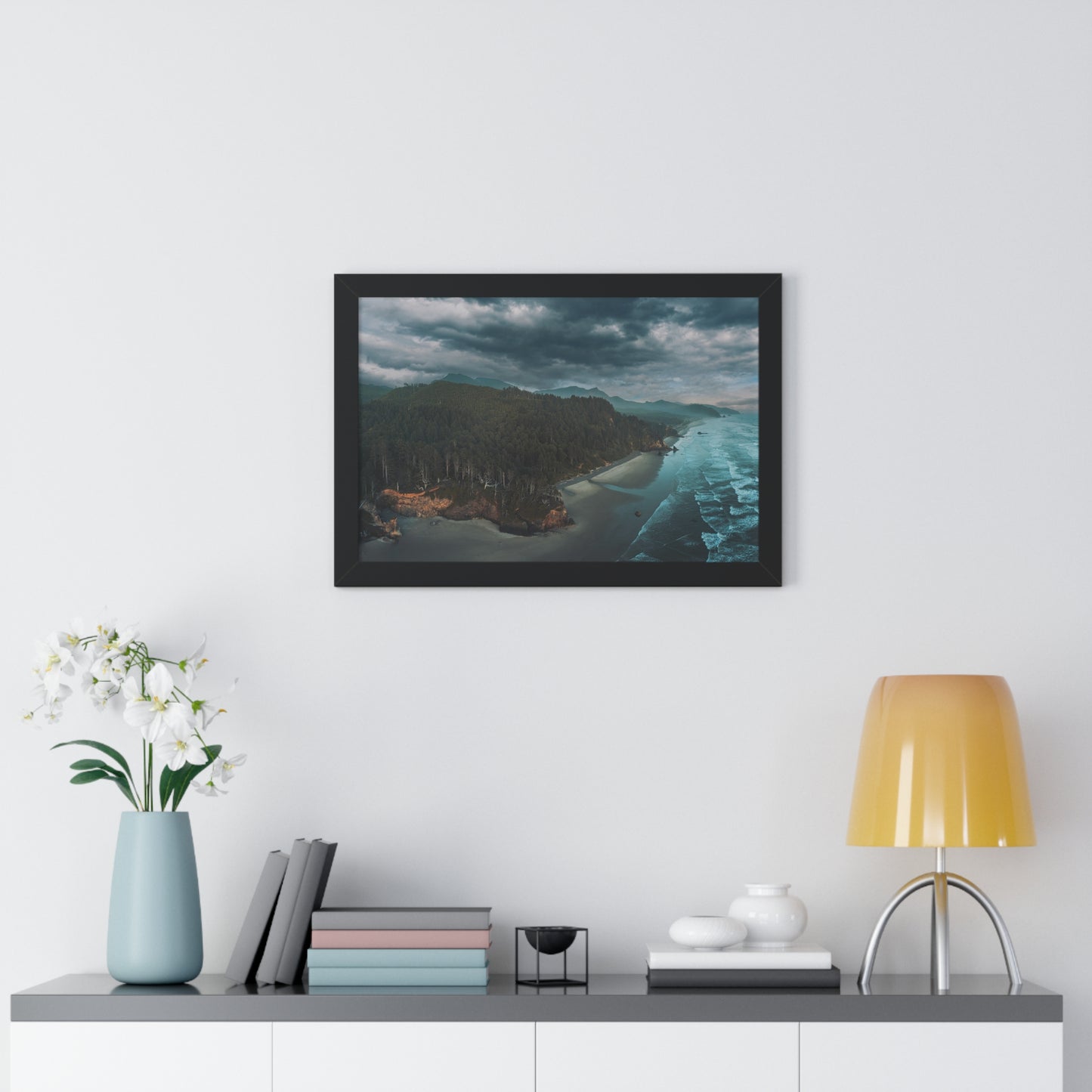Oregon - Hug Point Sky View - Framed Horizontal Poster