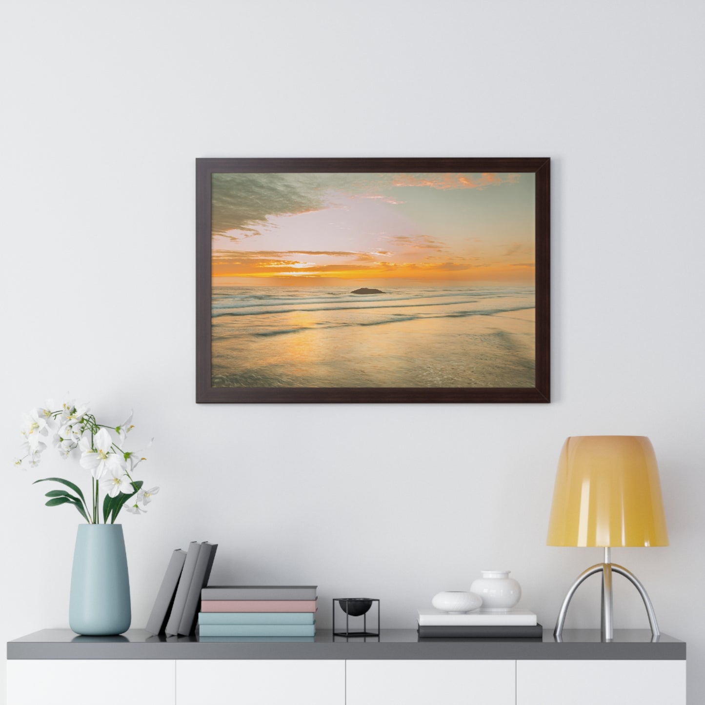 Oregon - Hug Point Sunset - Framed Horizontal Poster