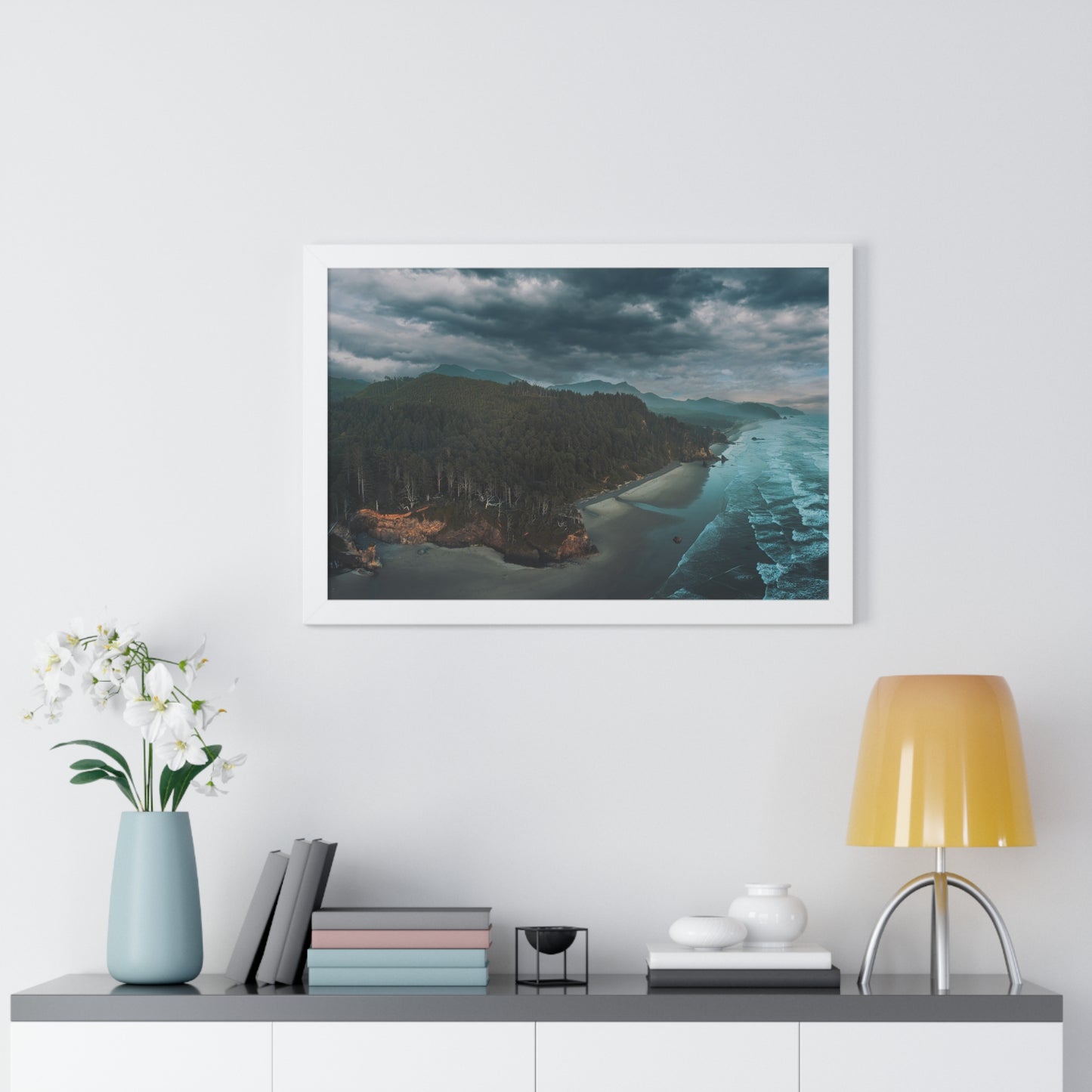 Oregon - Hug Point Sky View - Framed Horizontal Poster