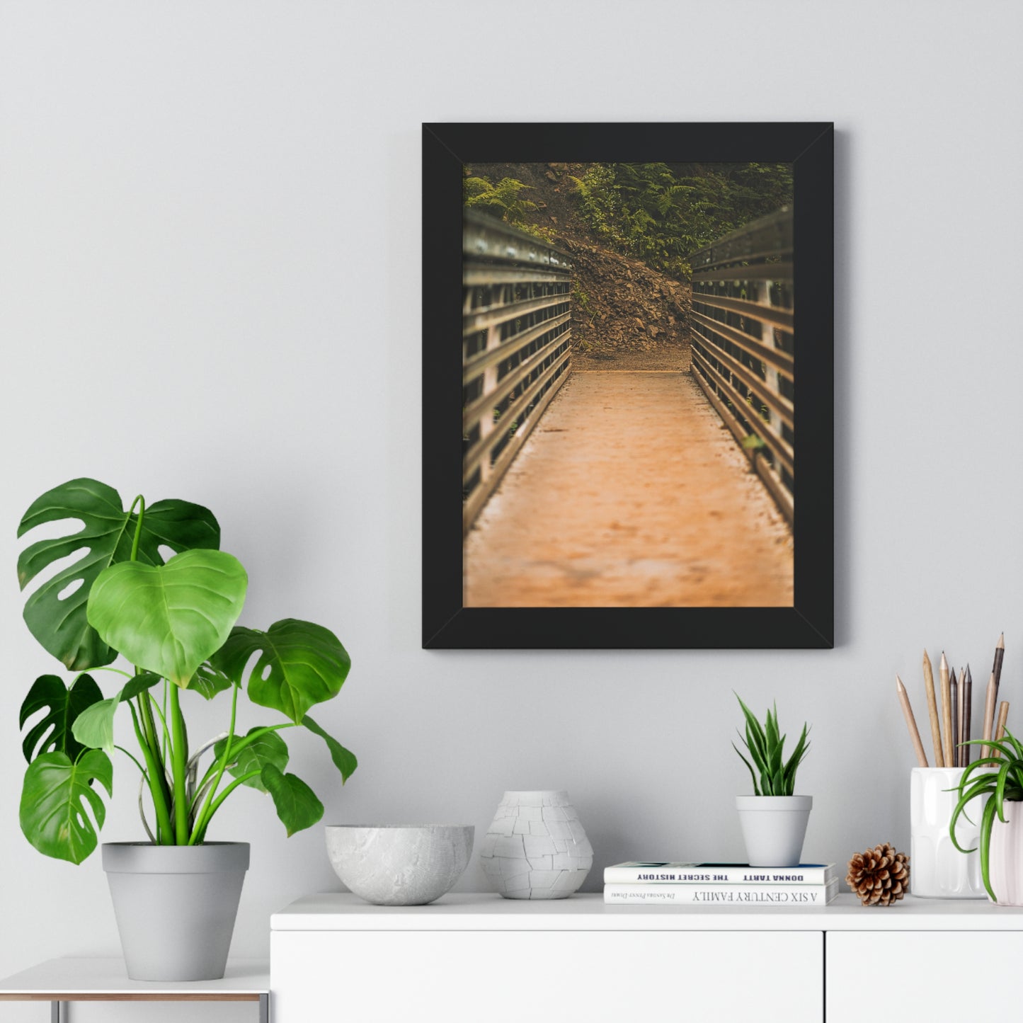 Oregon - Upper Latourell Falls Bridge - Framed Vertical Poster