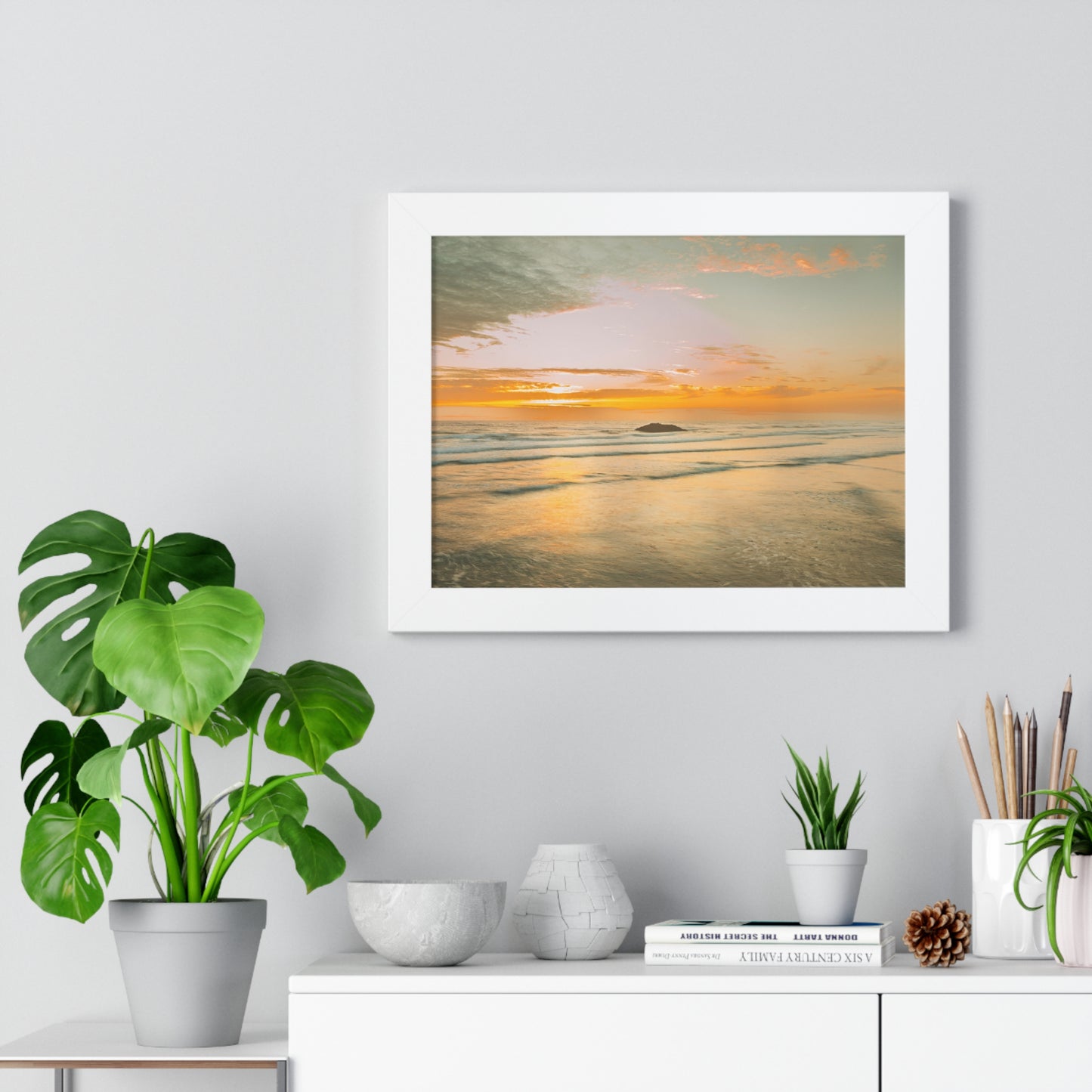 Oregon - Hug Point Sunset - Framed Horizontal Poster