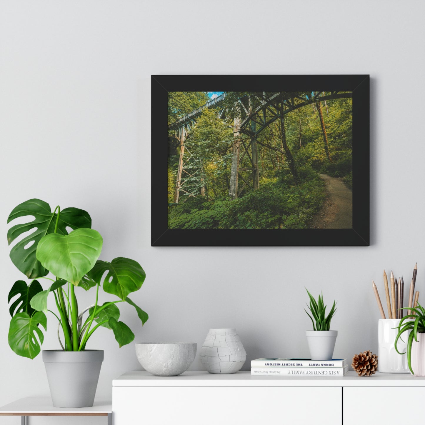 Oregon - Latourell Falls Bridge Trail - Framed Horizontal Poster
