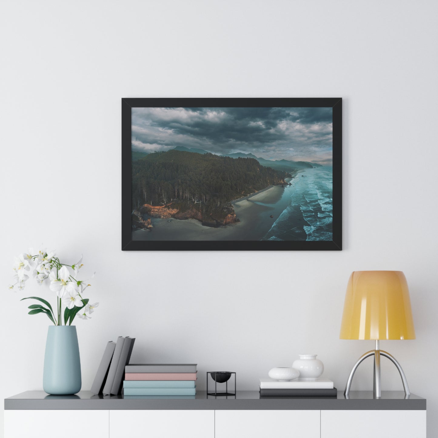 Oregon - Hug Point Sky View - Framed Horizontal Poster
