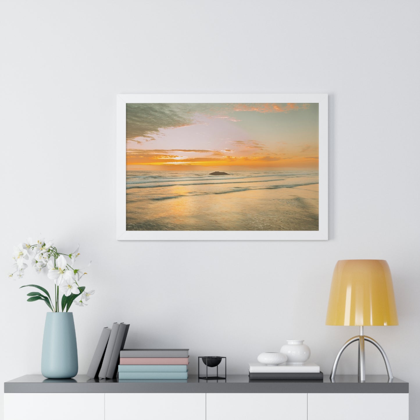 Oregon - Hug Point Sunset - Framed Horizontal Poster